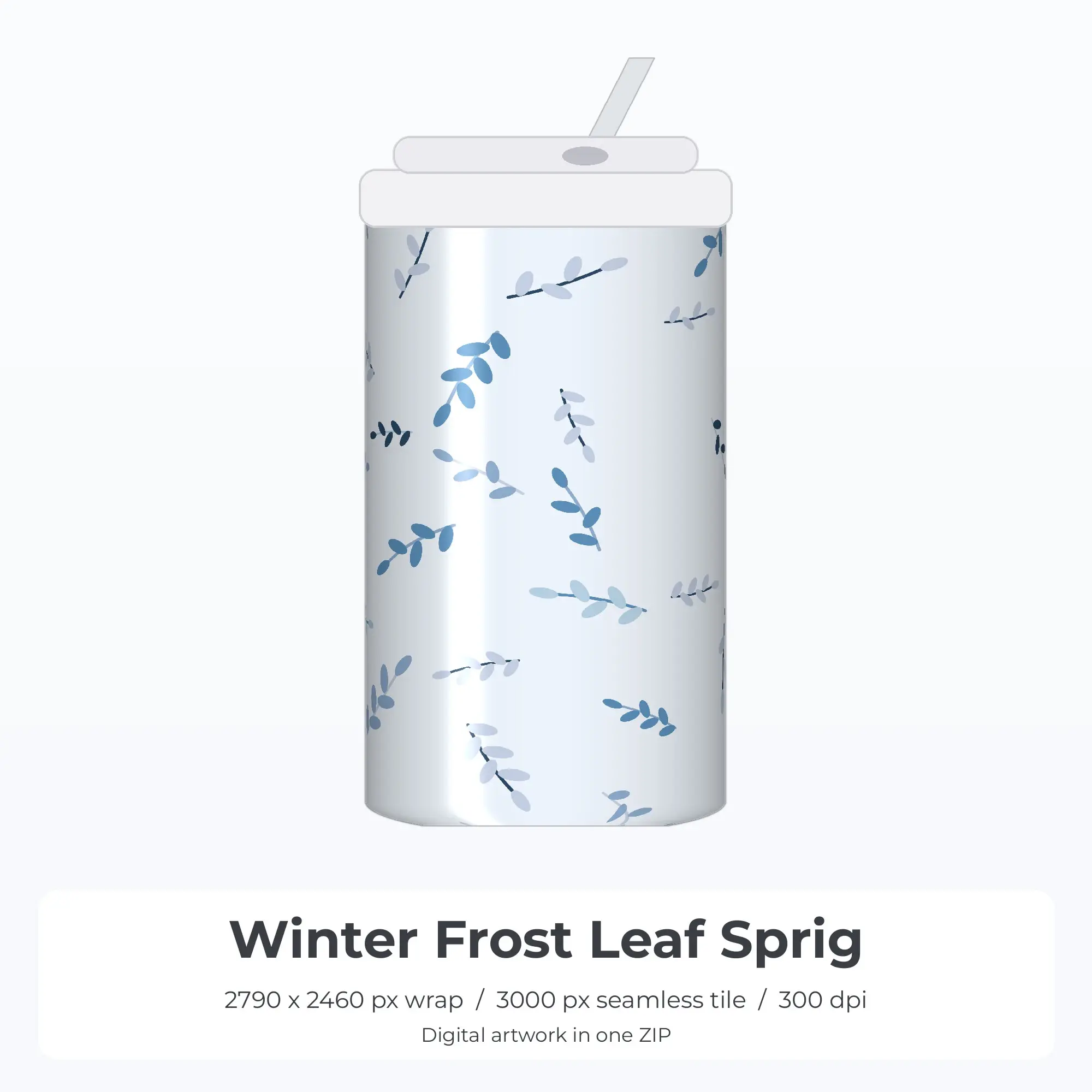 Winter Frost Leaf Sprig Tumbler Wrap PNG, 20oz Sublimation preview