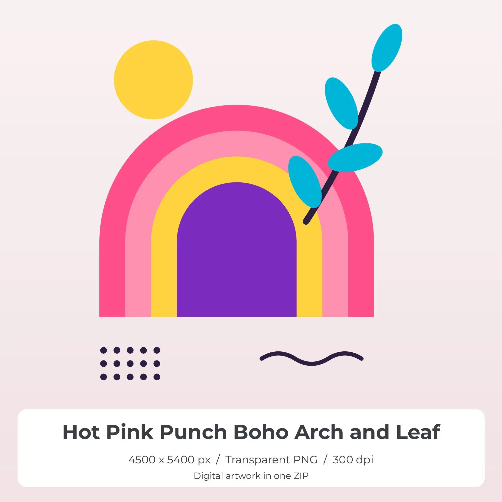 Hot Pink Punch Boho Arch and Leaf Sublimation PNG for Shirts preview
