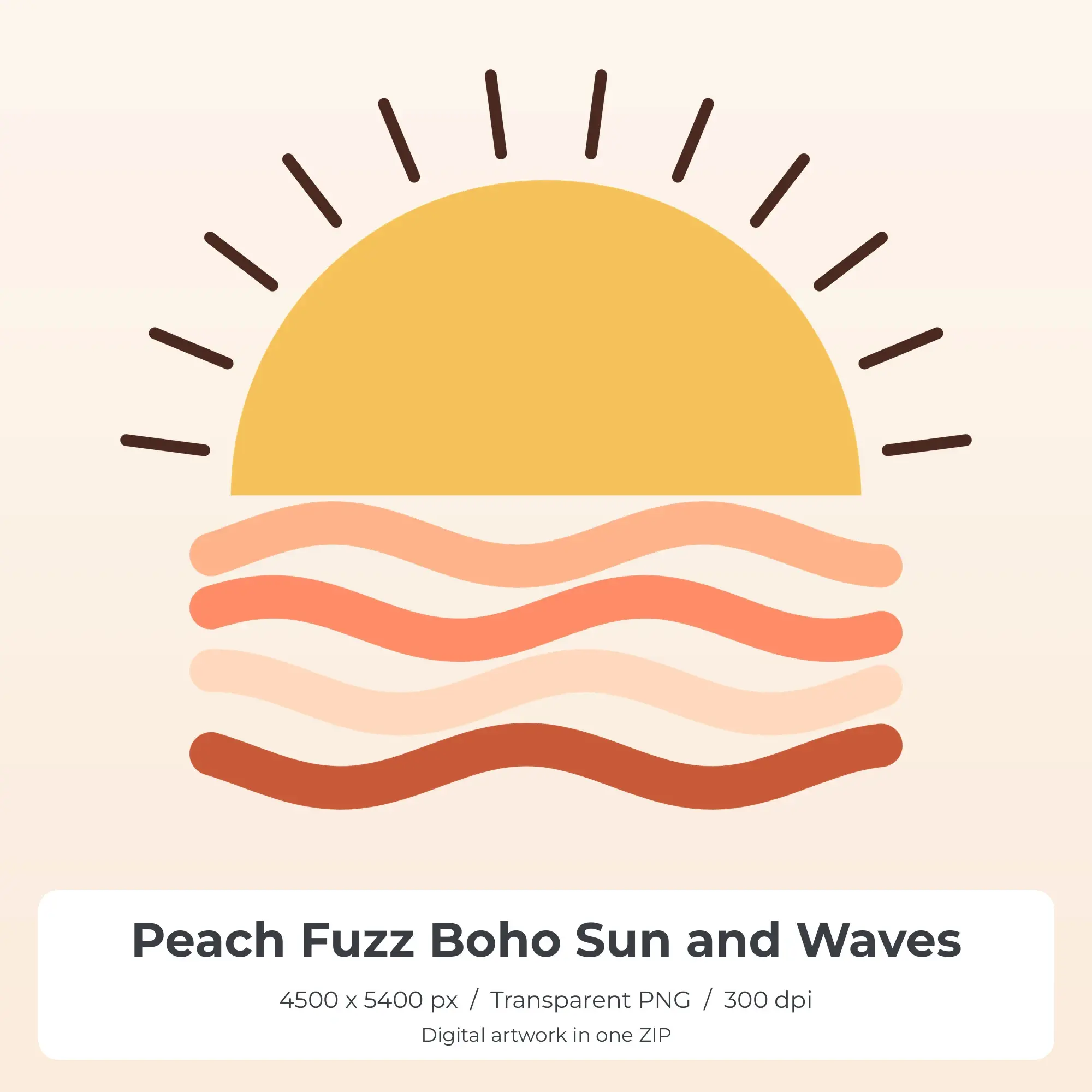Peach Fuzz Boho Sun and Waves Sublimation PNG for Shirts preview