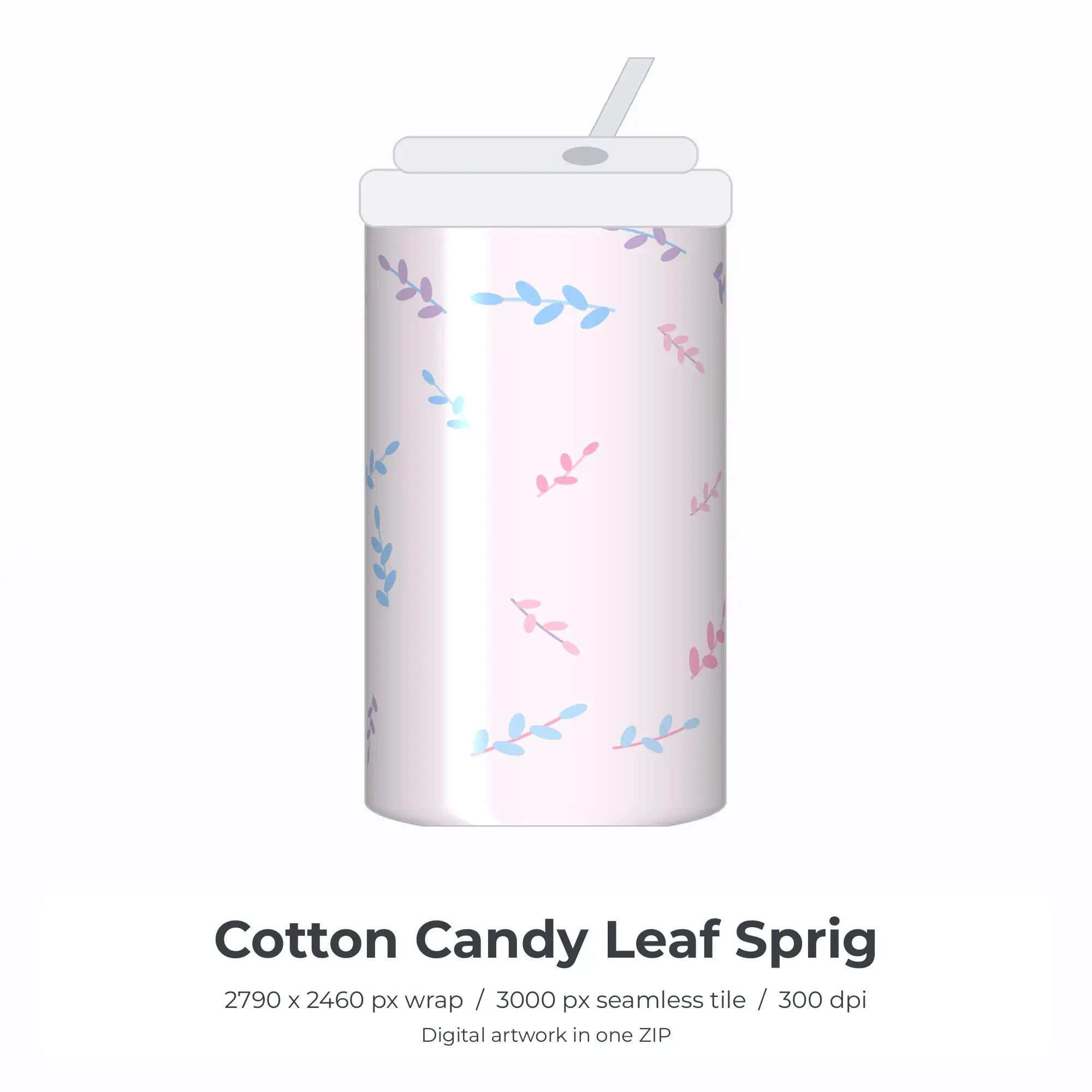 Cotton Candy Leaf Sprig Tumbler Wrap PNG, 20oz Sublimation preview