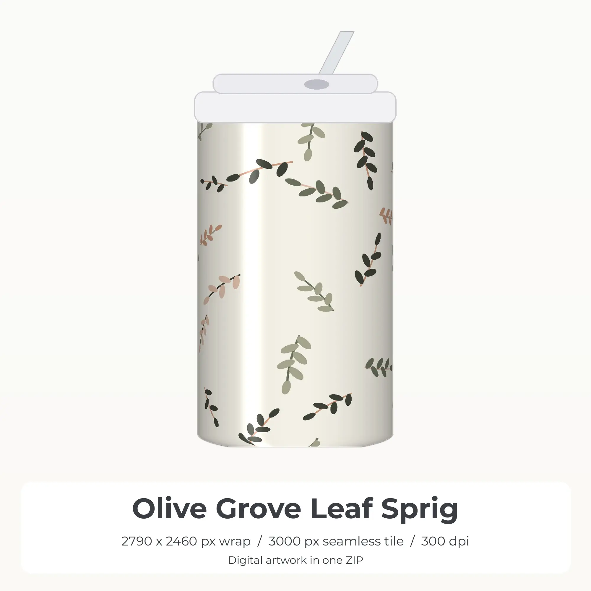 Olive Grove Leaf Sprig Tumbler Wrap PNG, 20oz Sublimation preview