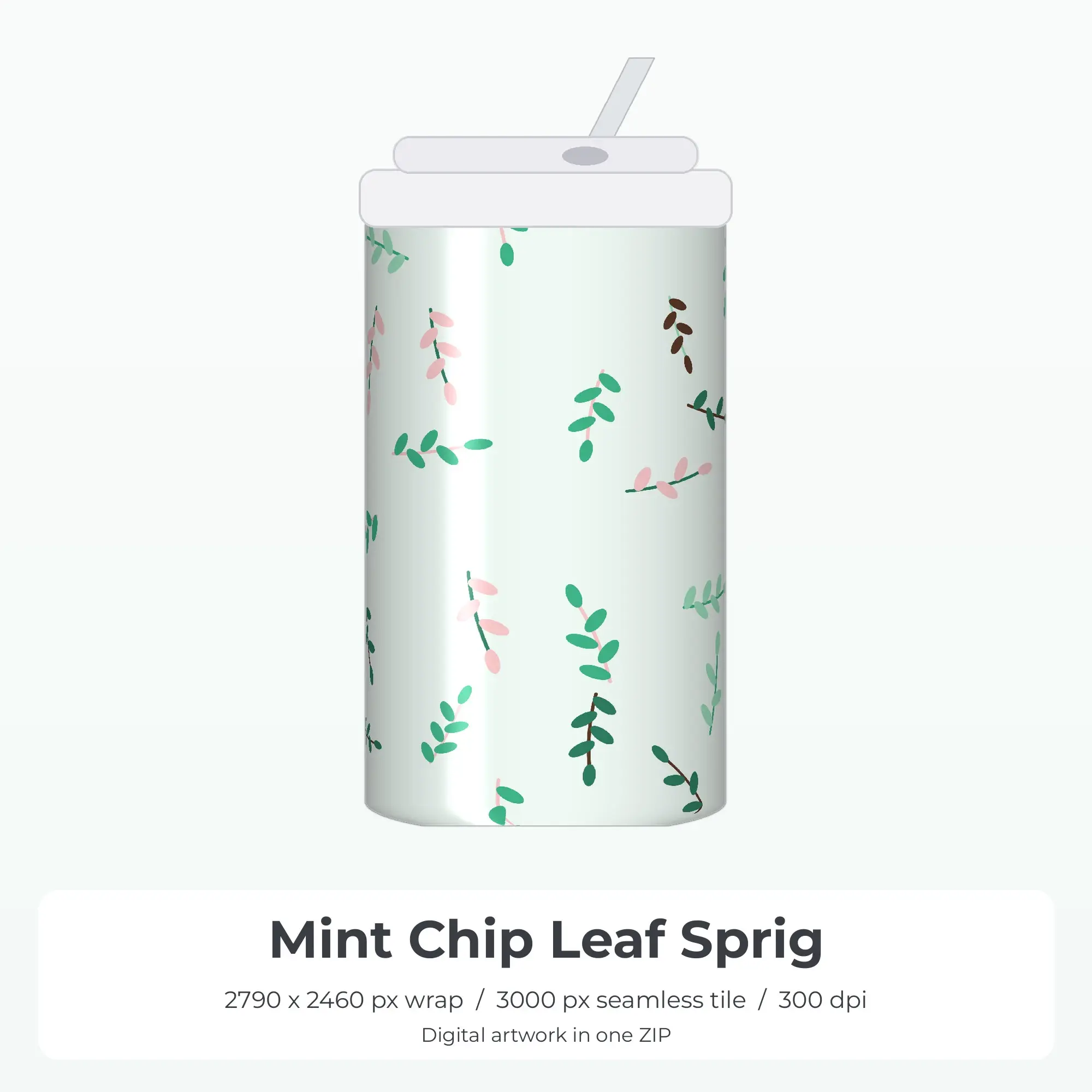 Mint Chip Leaf Sprig Tumbler Wrap PNG, 20oz Sublimation preview