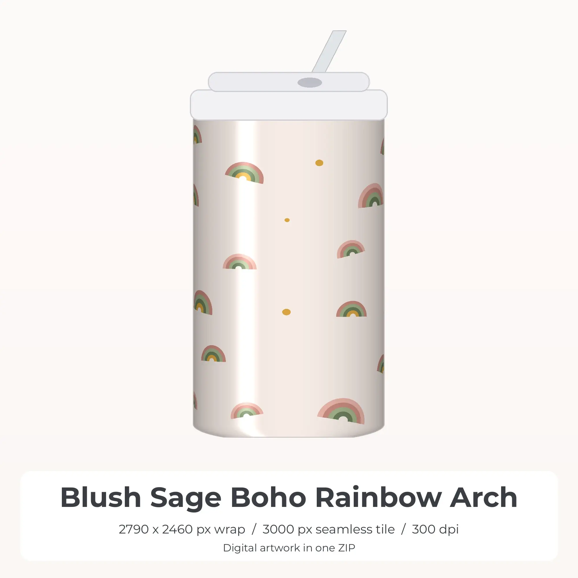 Blush Sage Boho Rainbow Arch Tumbler Wrap PNG, 20oz Sublimation preview