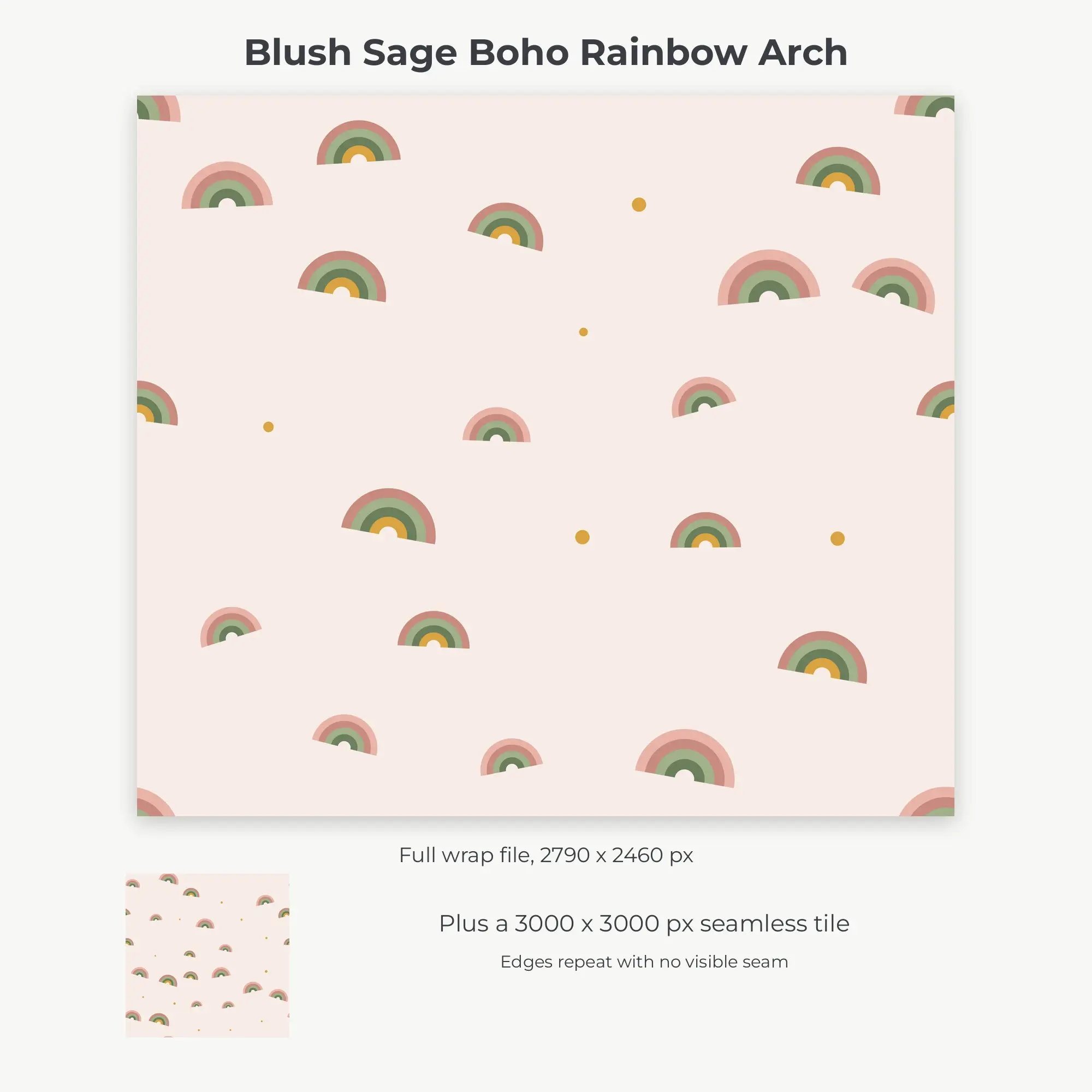 Blush Sage Boho Rainbow Arch Tumbler Wrap PNG, 20oz Sublimation, preview 2 of 2