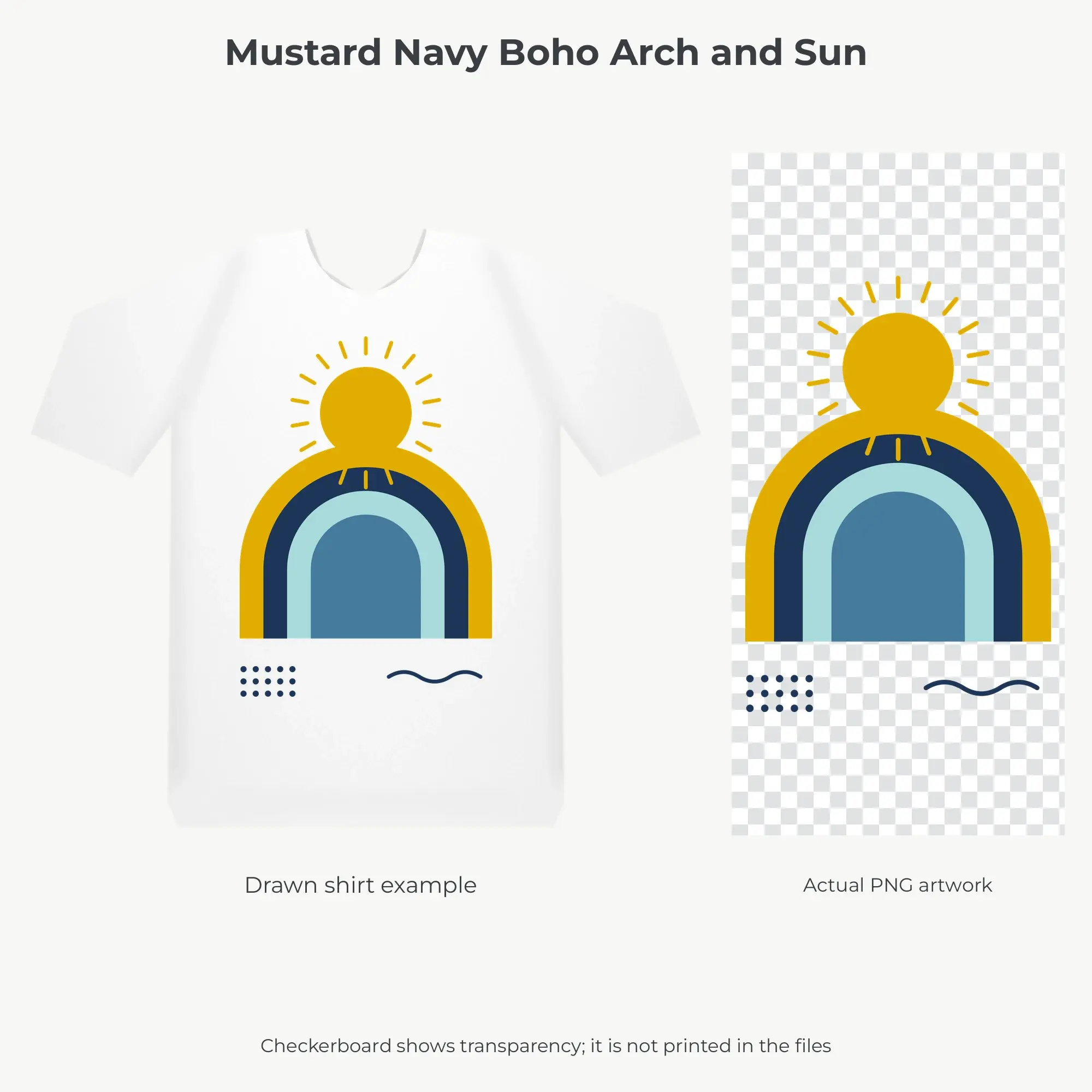 Mustard Navy Boho Arch and Sun Sublimation PNG for Shirts, preview 2 of 2