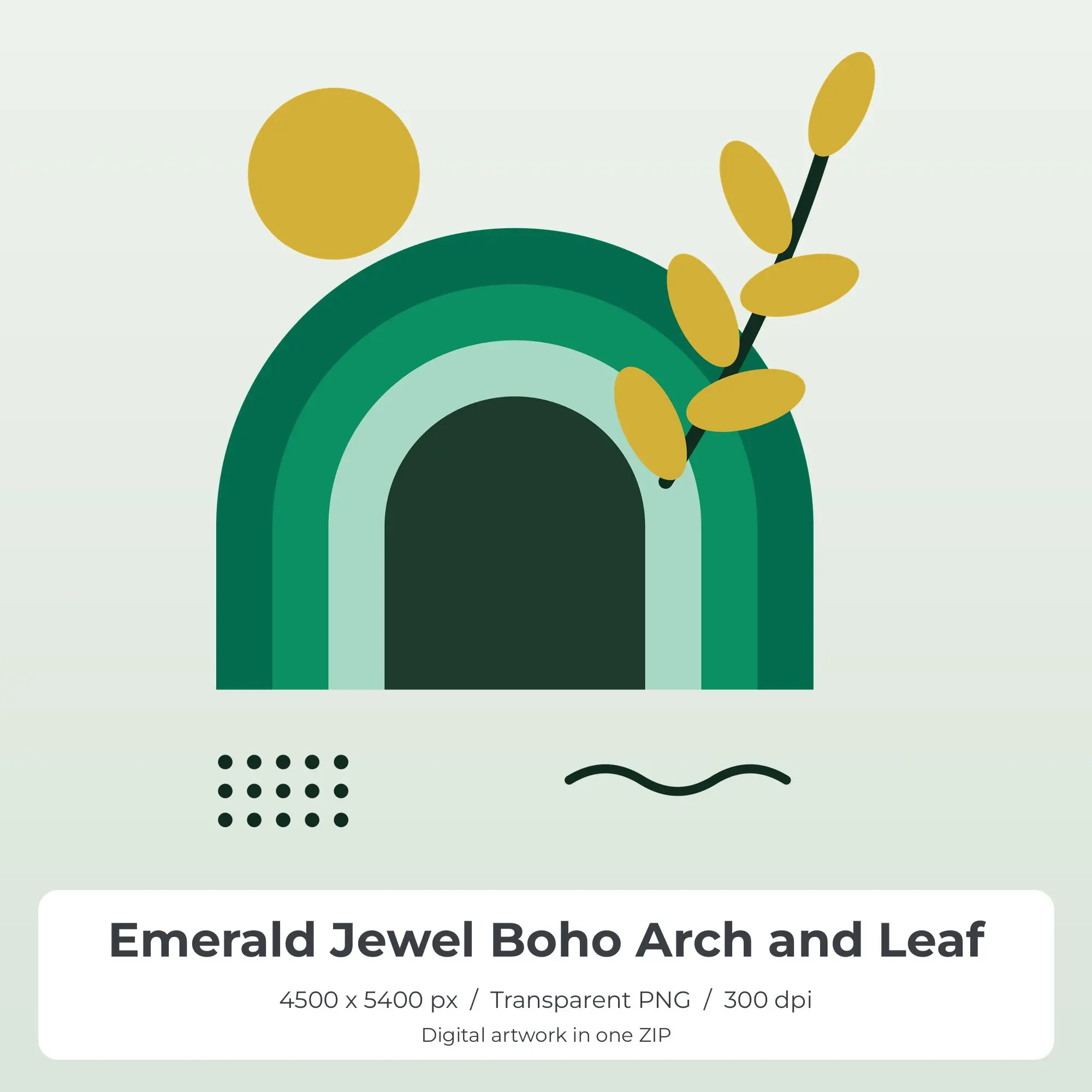 Emerald Jewel Boho Arch and Leaf Sublimation PNG for Shirts preview