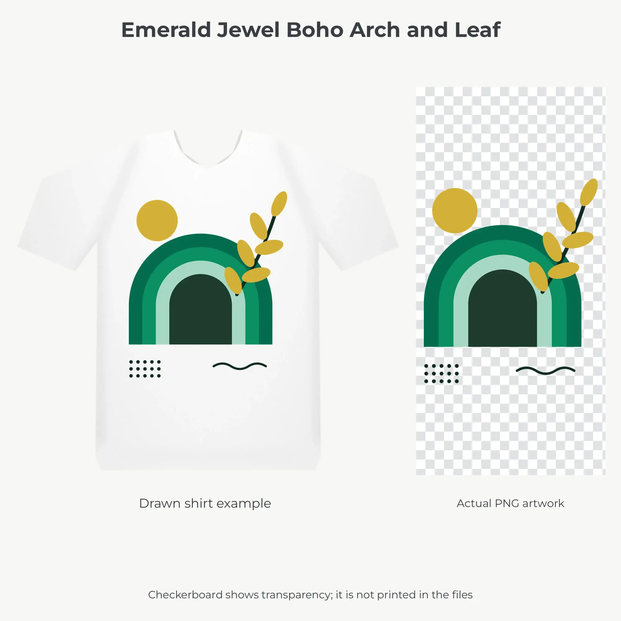 Emerald Jewel Boho Arch and Leaf Sublimation PNG for Shirts, preview 2 of 2