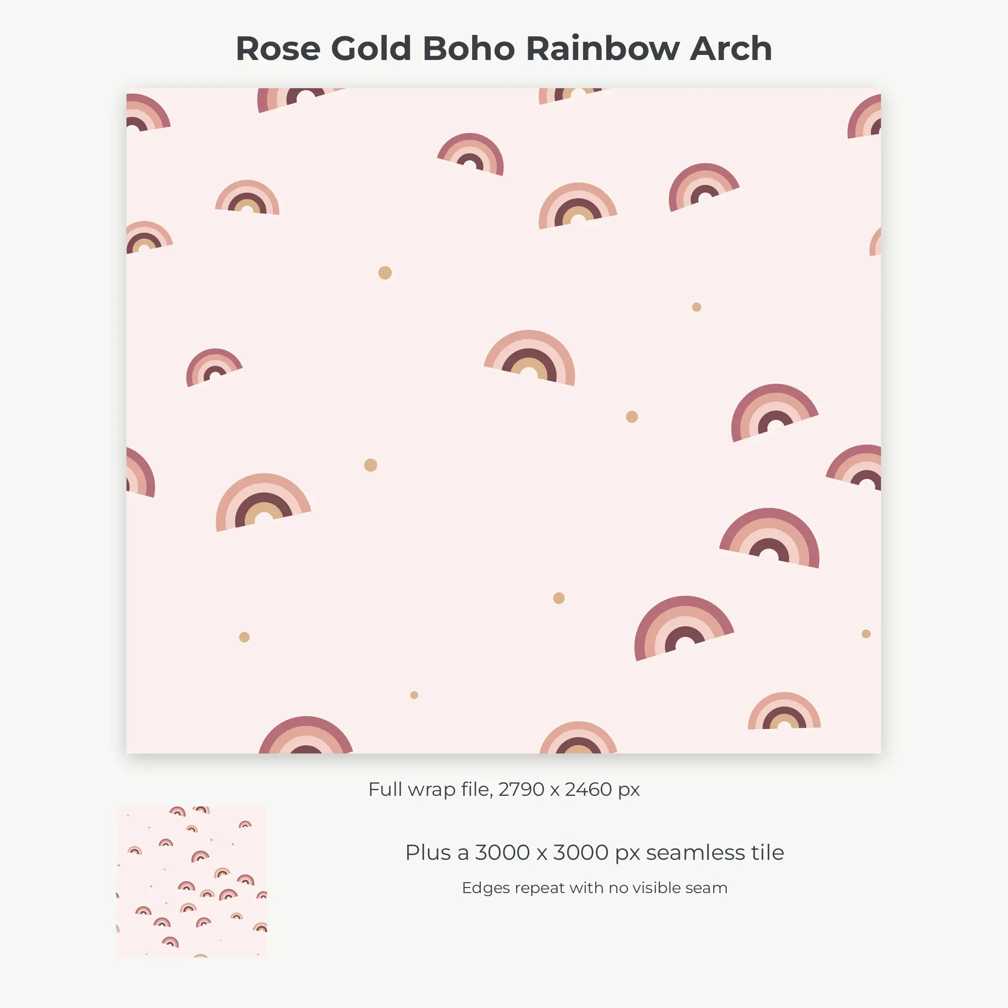 Rose Gold Boho Rainbow Arch Tumbler Wrap PNG, 20oz Sublimation, preview 2 of 2