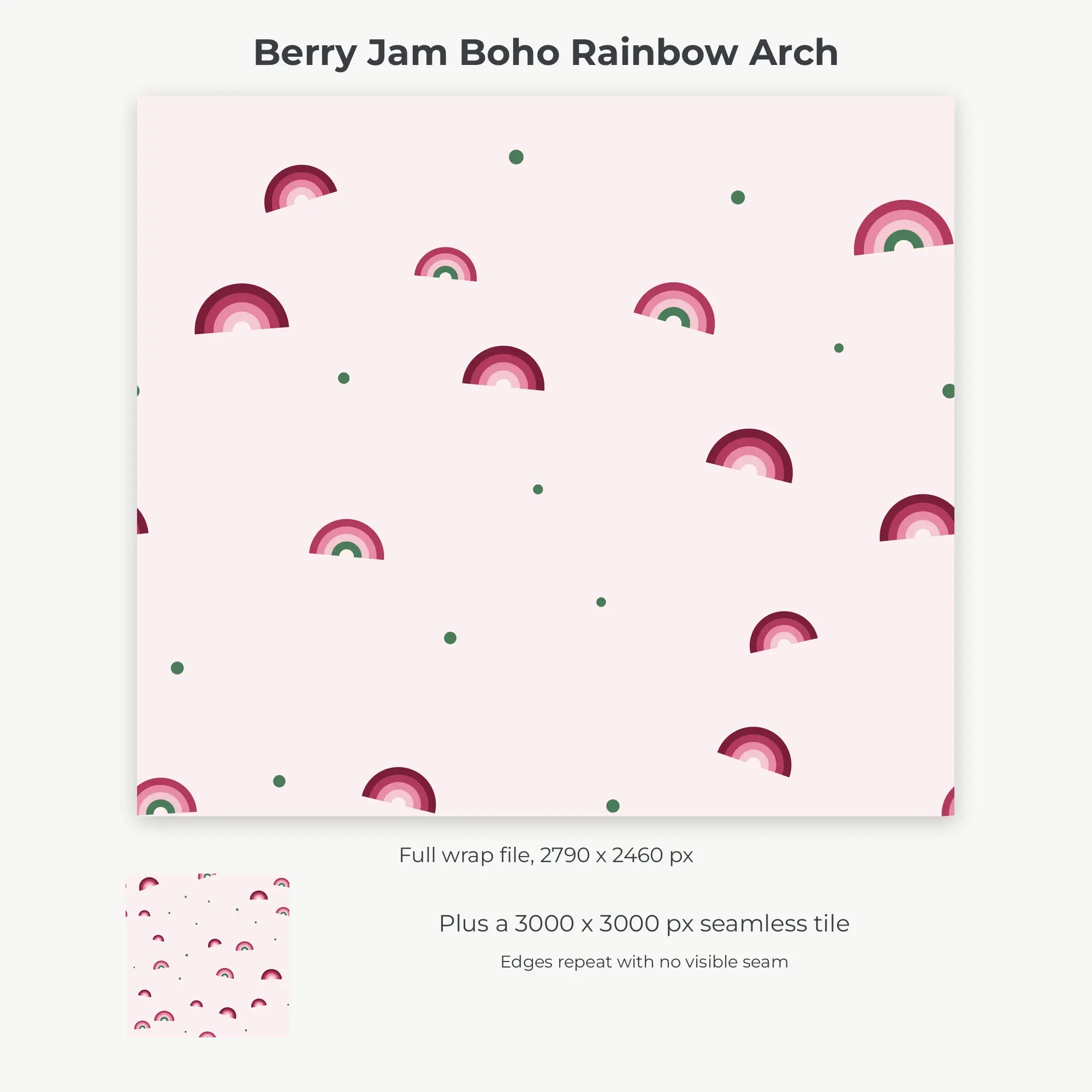 Berry Jam Boho Rainbow Arch Tumbler Wrap PNG, 20oz Sublimation, preview 2 of 2