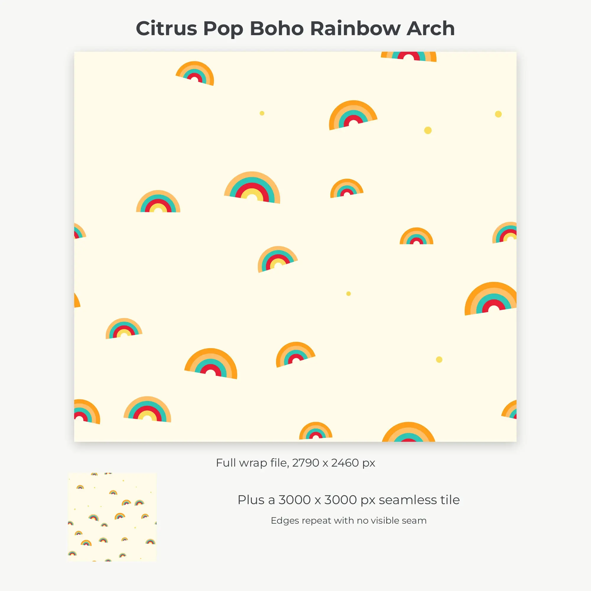 Citrus Pop Boho Rainbow Arch Tumbler Wrap PNG, 20oz Sublimation, preview 2 of 2
