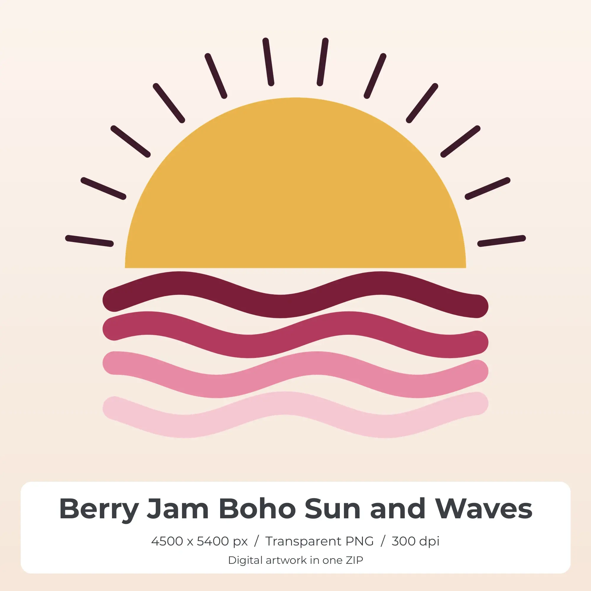 Berry Jam Boho Sun and Waves Sublimation PNG for Shirts preview