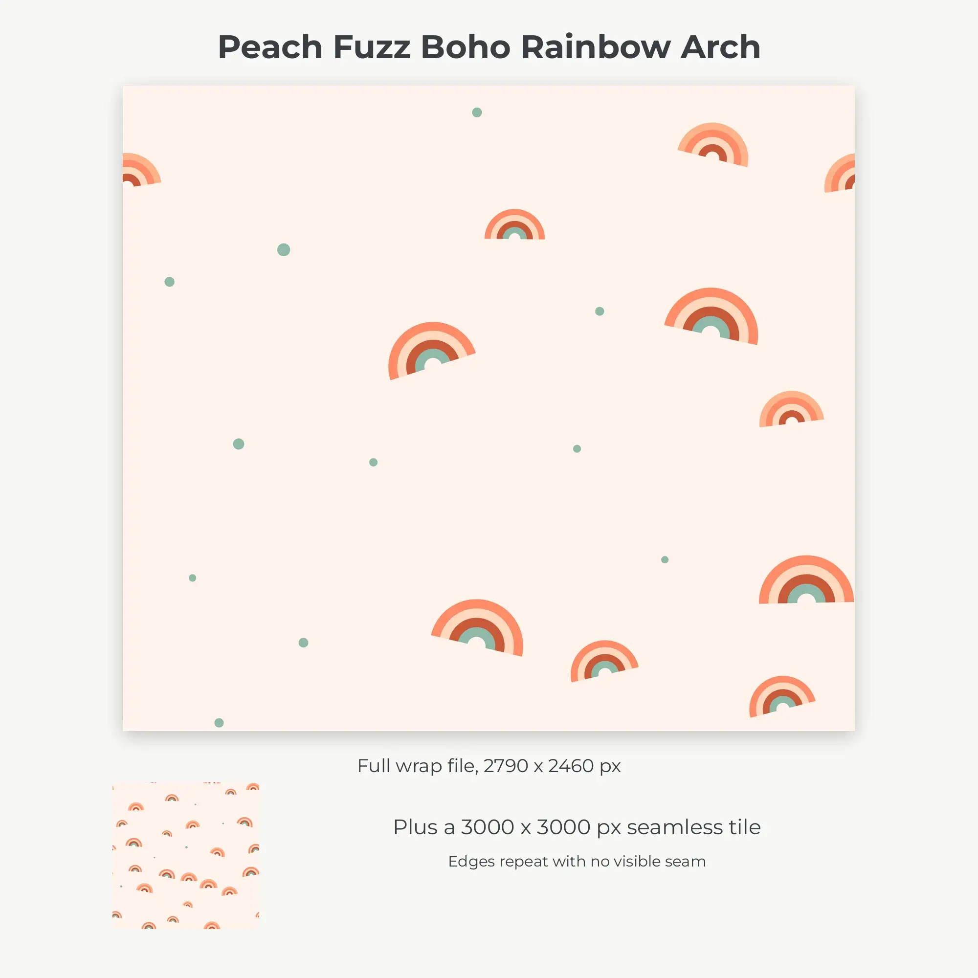 Peach Fuzz Boho Rainbow Arch Tumbler Wrap PNG, 20oz Sublimation, preview 2 of 2