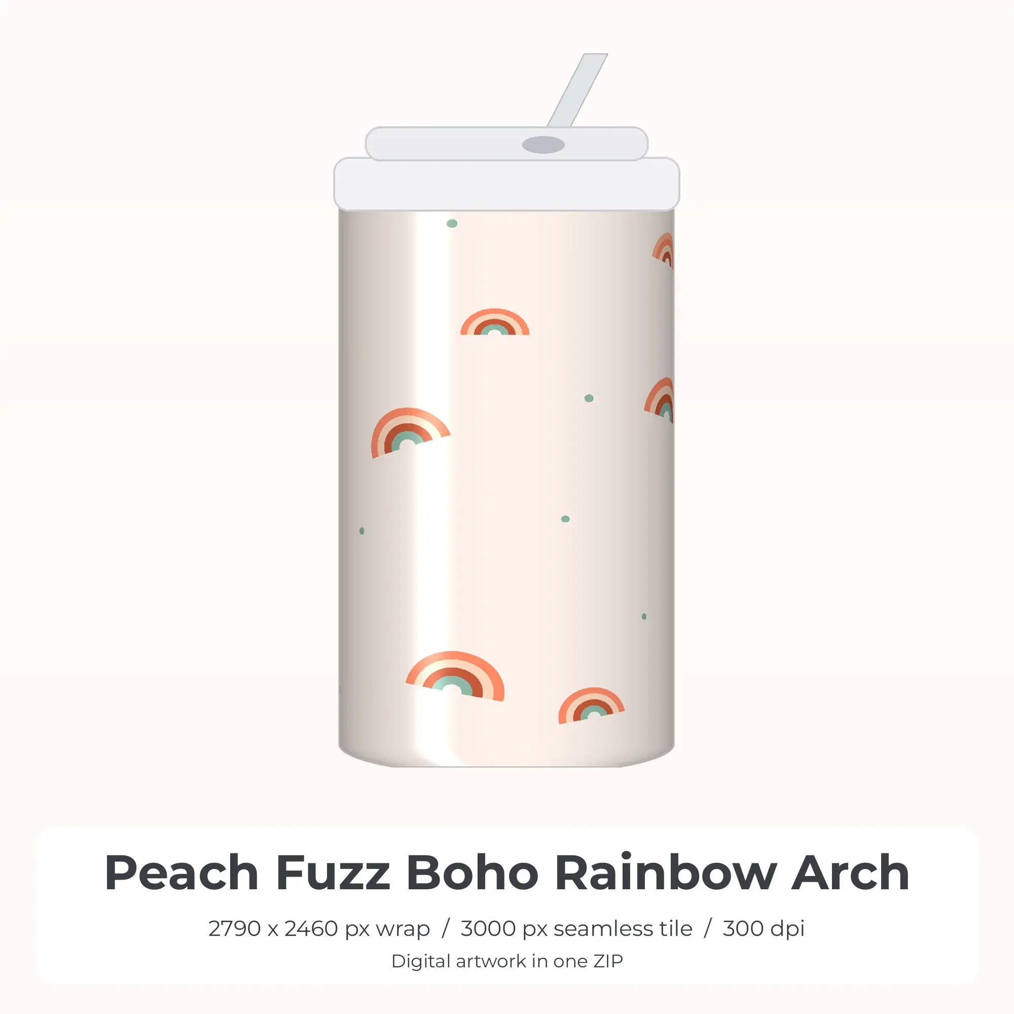 Peach Fuzz Boho Rainbow Arch Tumbler Wrap PNG, 20oz Sublimation preview