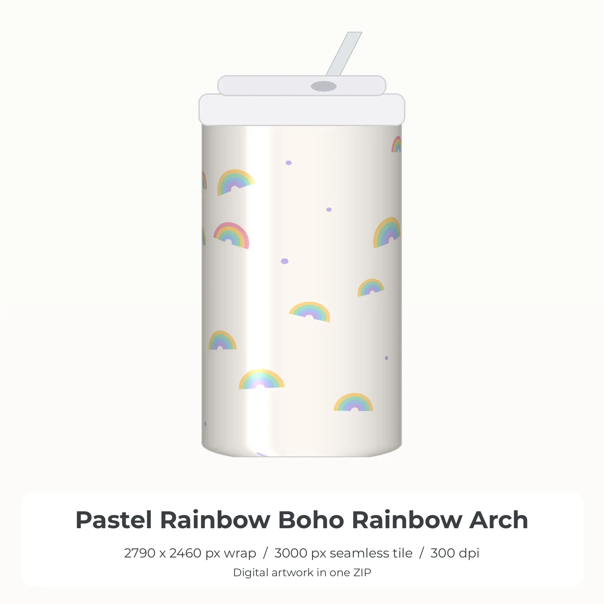 Pastel Rainbow Boho Rainbow Arch Tumbler Wrap PNG, 20oz Sublimation, preview 1 of 2