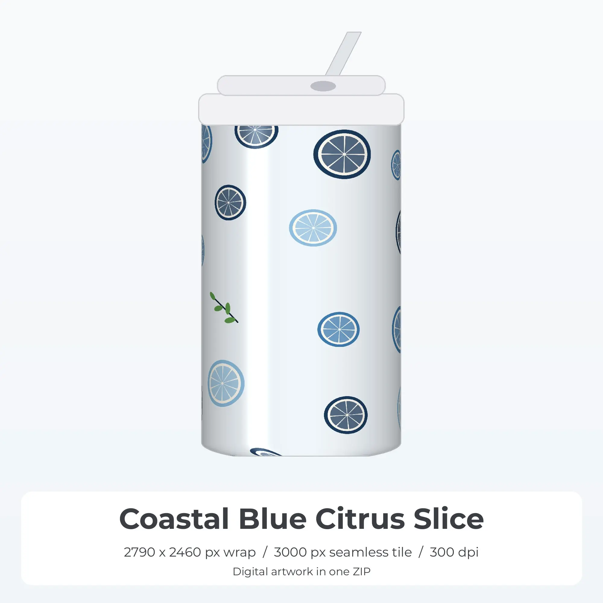 Coastal Blue Citrus Slice Tumbler Wrap PNG, 20oz Sublimation, preview 1 of 2