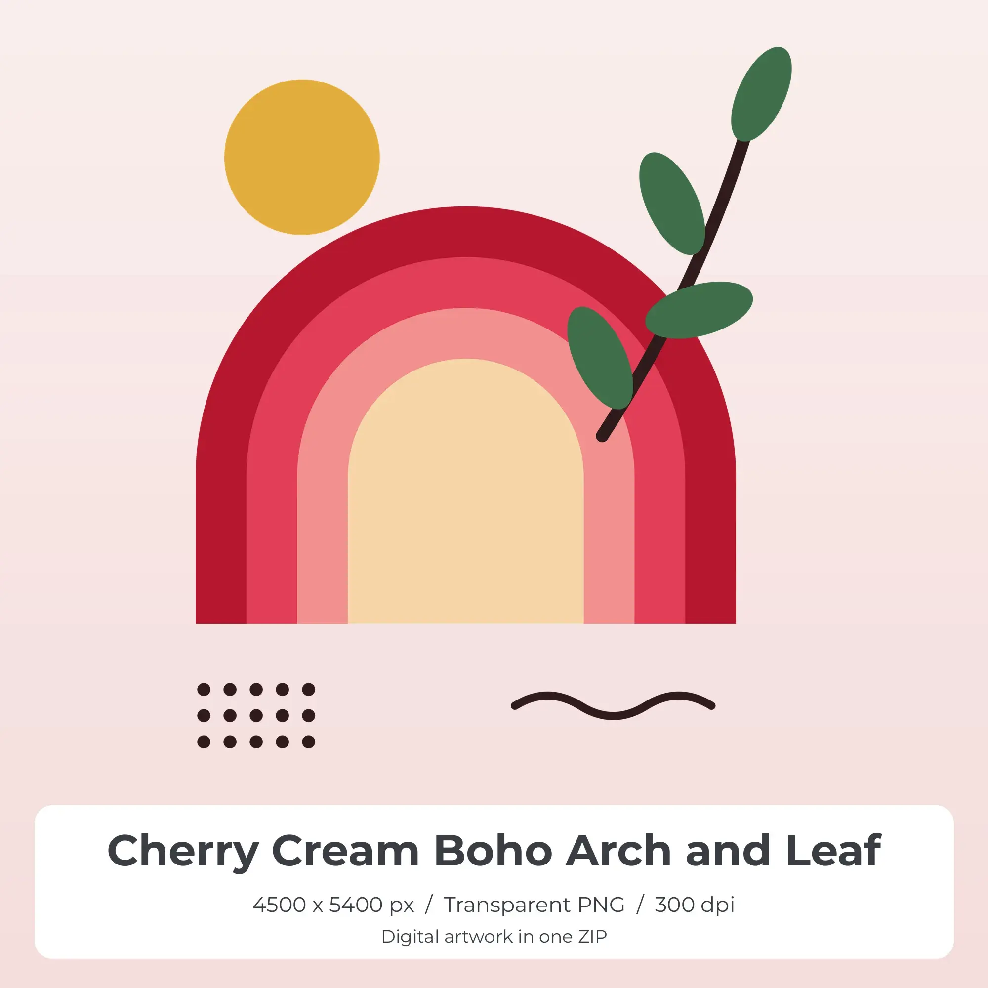 Cherry Cream Boho Arch and Leaf Sublimation PNG for Shirts preview
