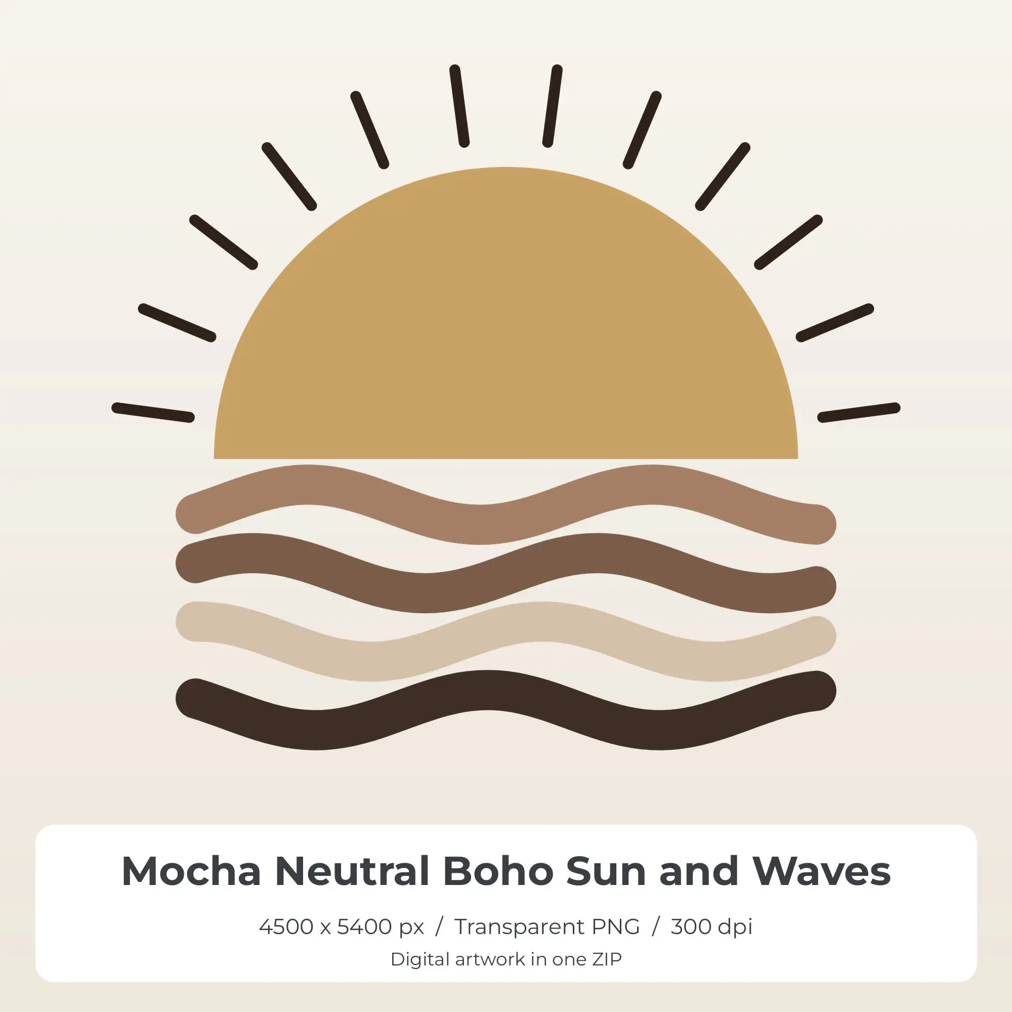 Mocha Neutral Boho Sun and Waves Sublimation PNG for Shirts preview