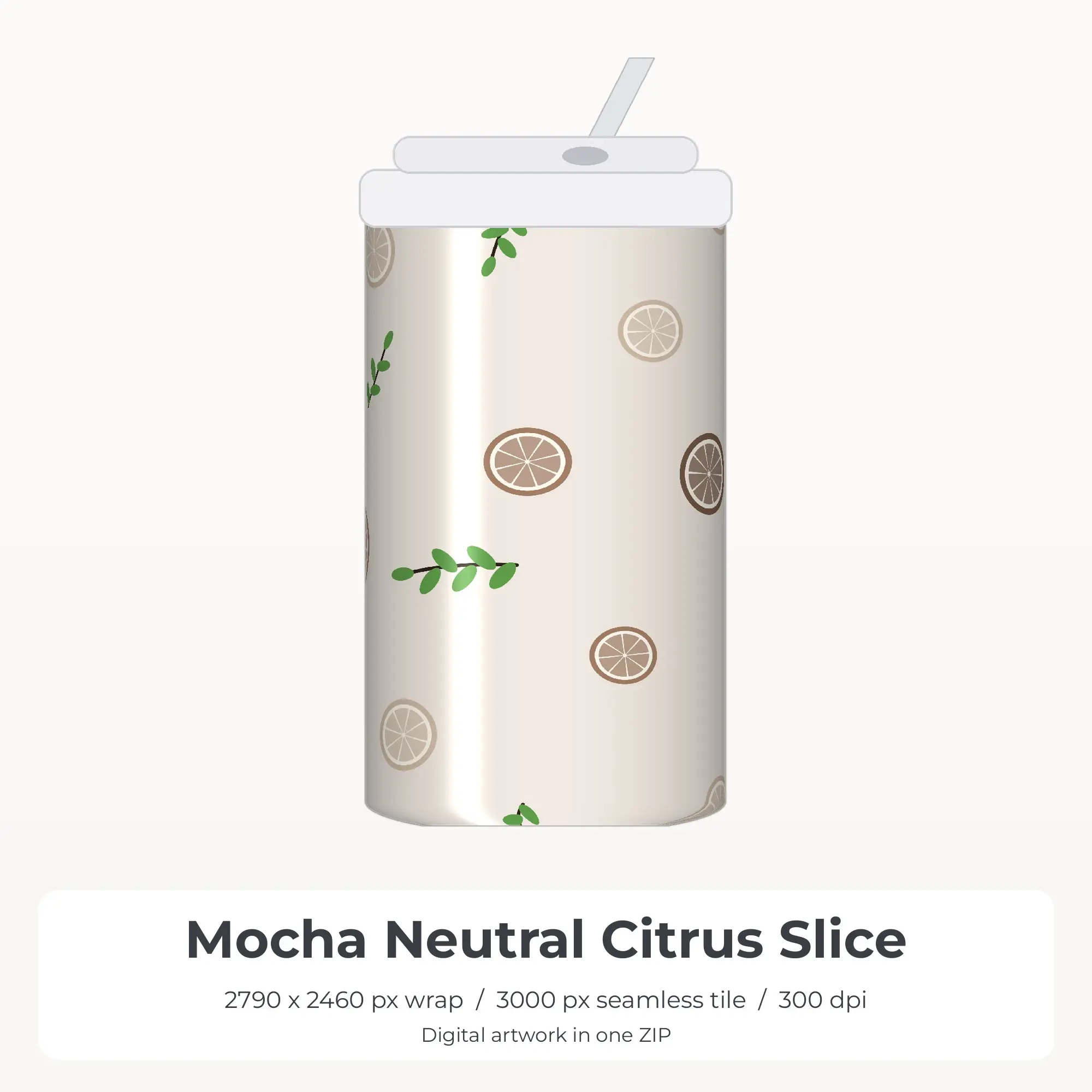 Mocha Neutral Citrus Slice Tumbler Wrap PNG, 20oz Sublimation, preview 1 of 2