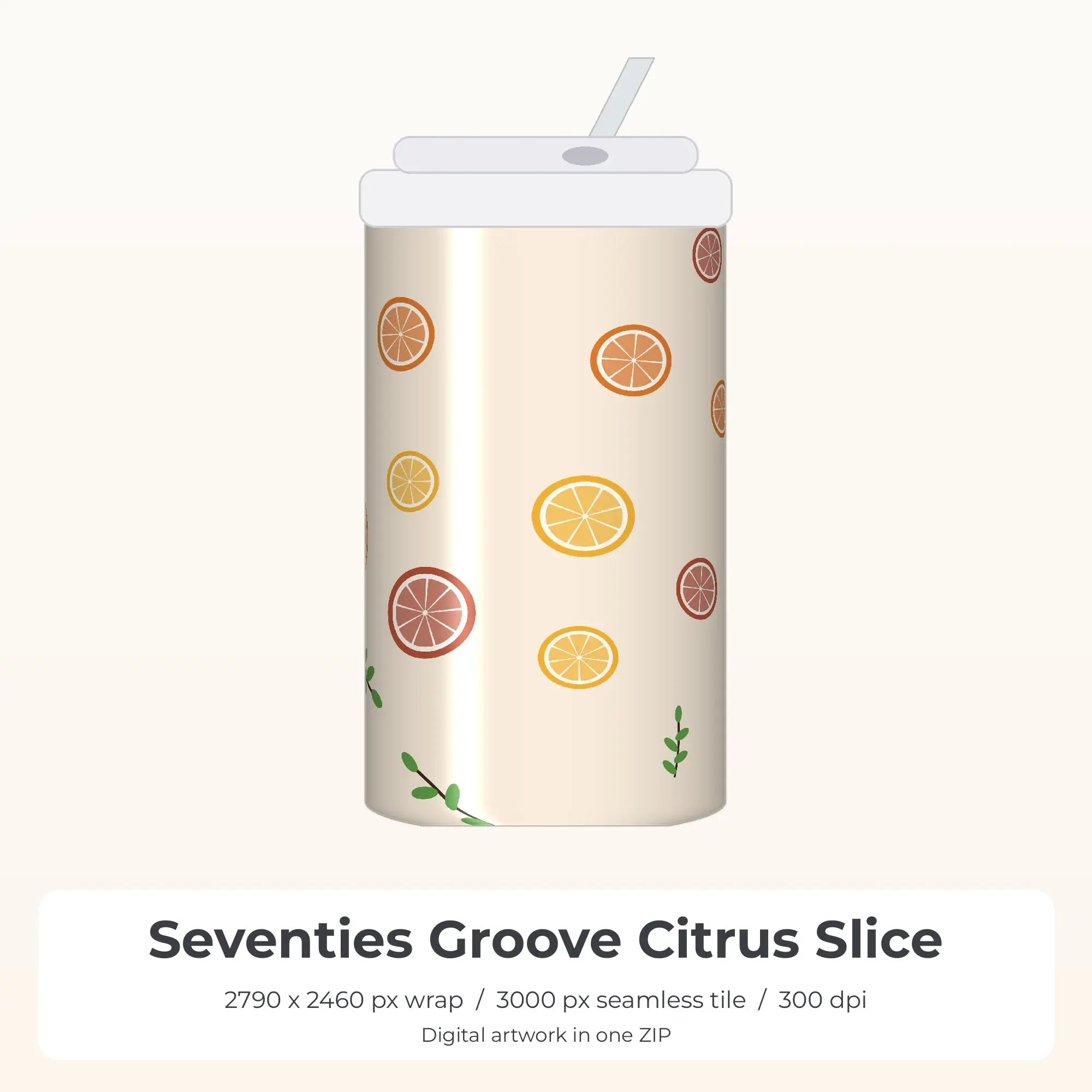Seventies Groove Citrus Slice Tumbler Wrap PNG, 20oz Sublimation preview