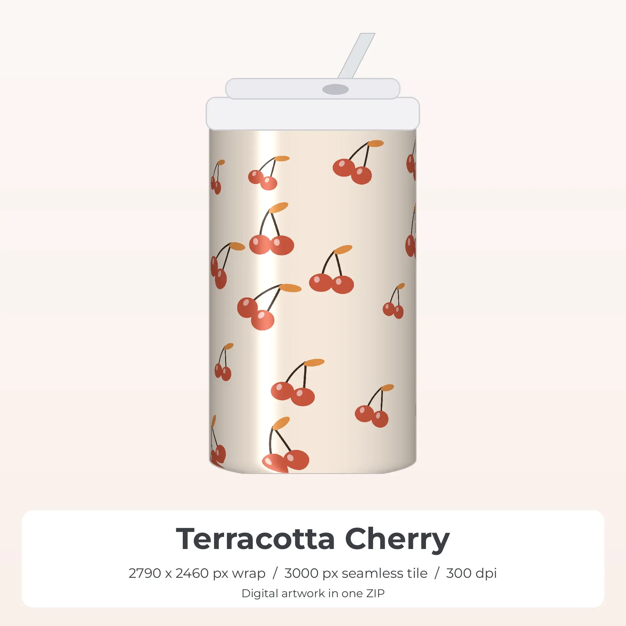 Terracotta Cherry Tumbler Wrap PNG, 20oz Sublimation preview
