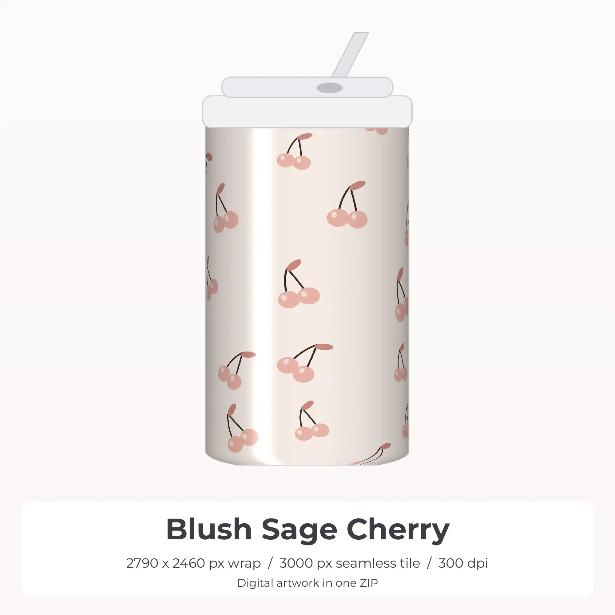 Blush Sage Cherry Tumbler Wrap PNG, 20oz Sublimation preview
