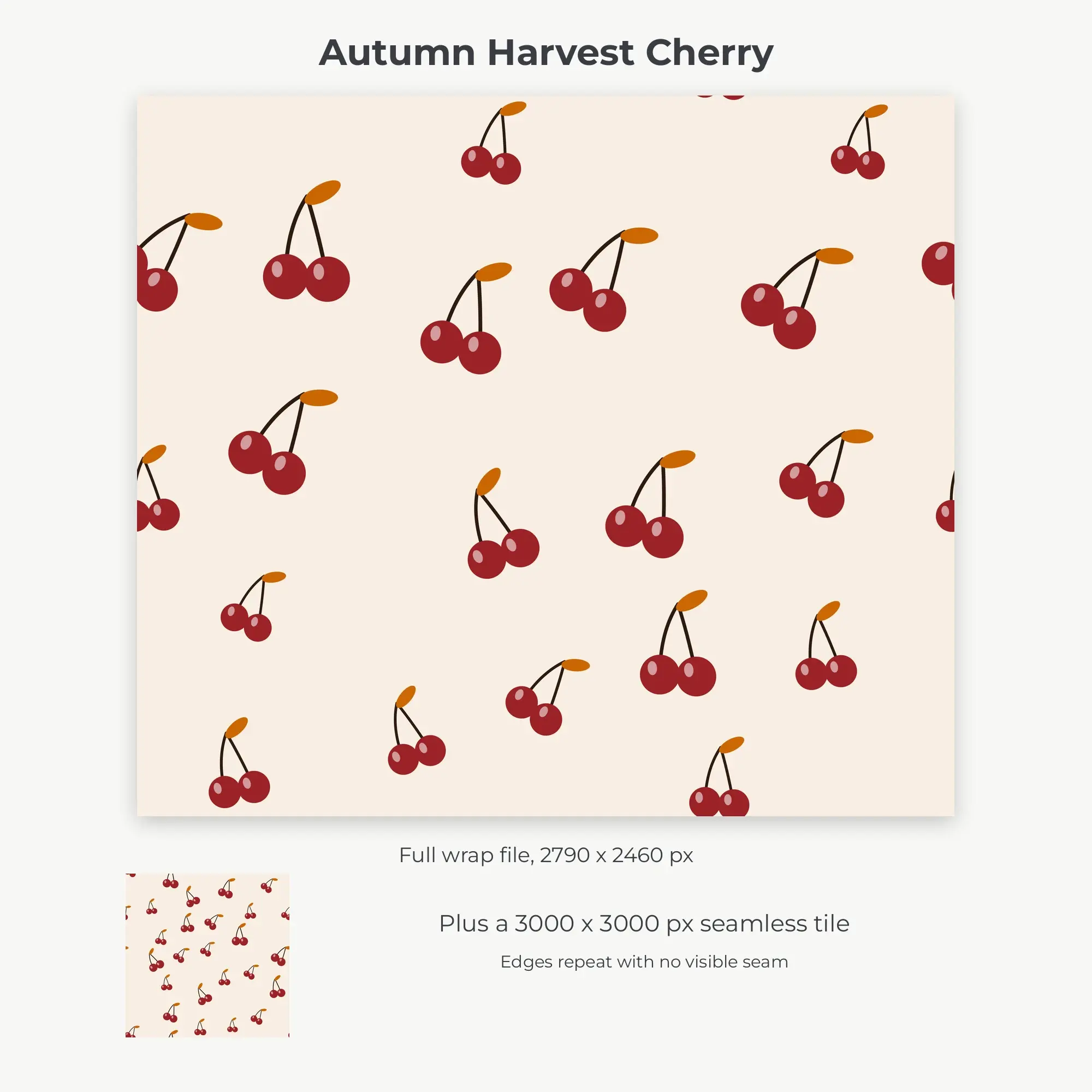 Autumn Harvest Cherry Tumbler Wrap PNG, 20oz Sublimation, preview 2 of 2