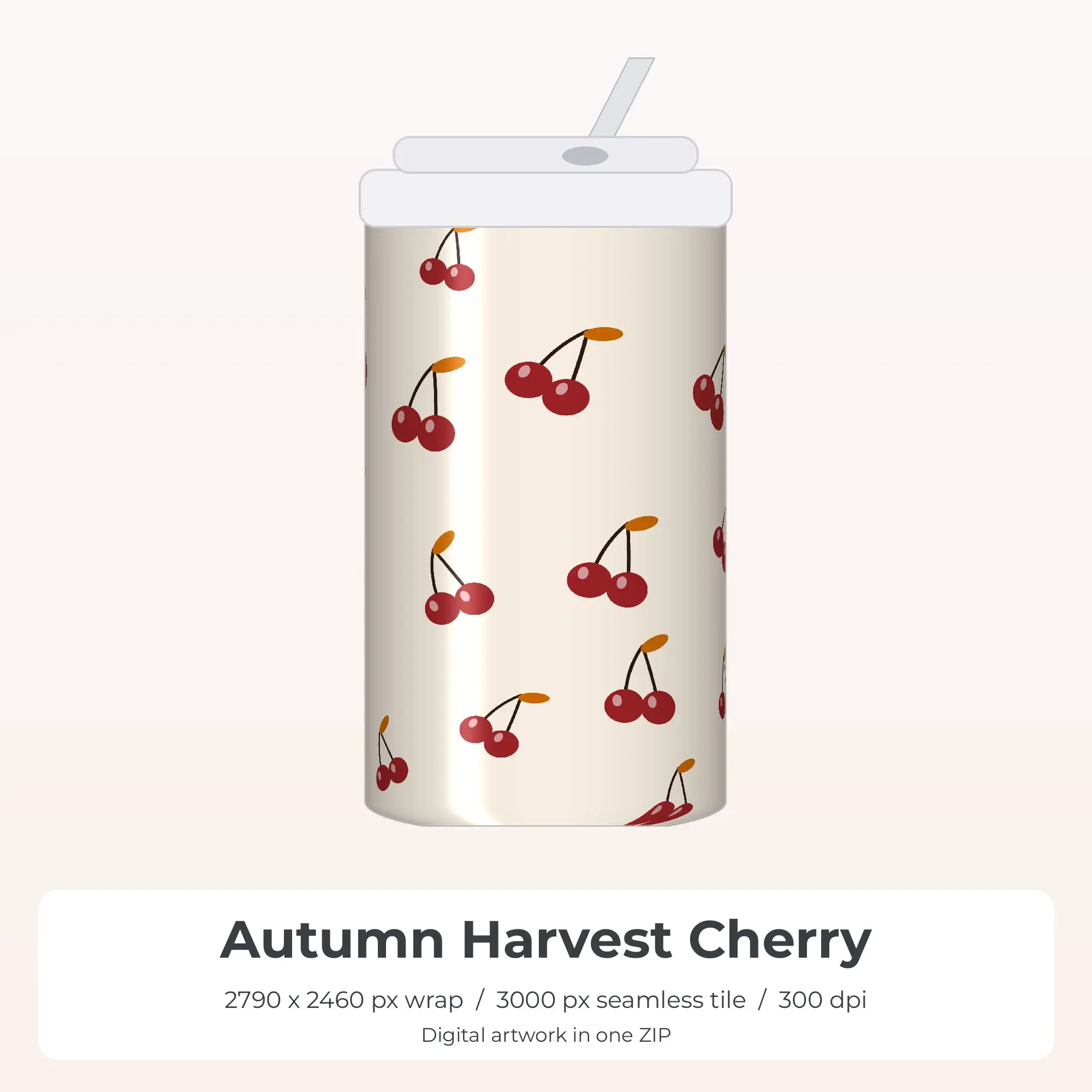 Autumn Harvest Cherry Tumbler Wrap PNG, 20oz Sublimation preview