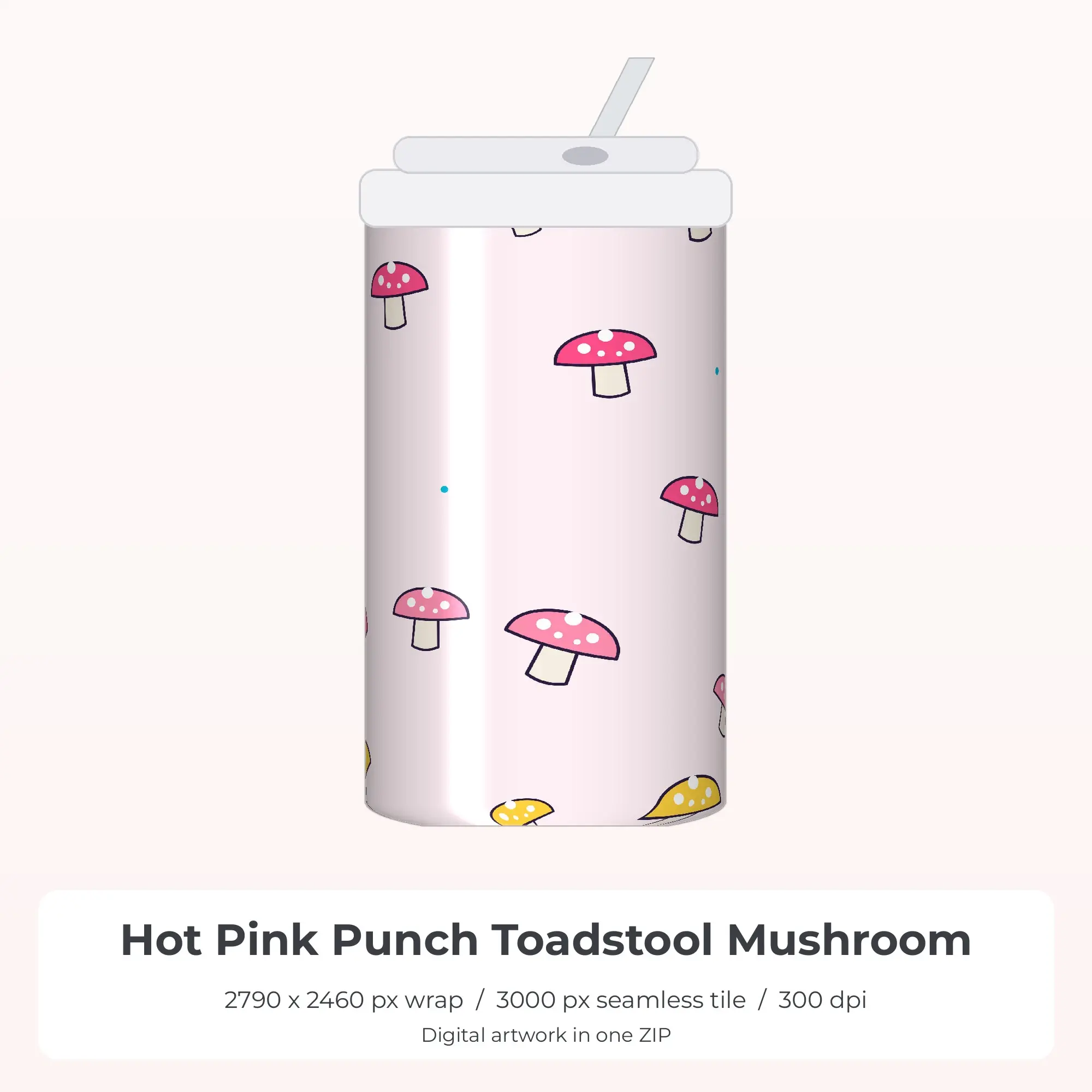 Hot Pink Punch Toadstool Mushroom Tumbler Wrap PNG, 20oz Sublimation preview