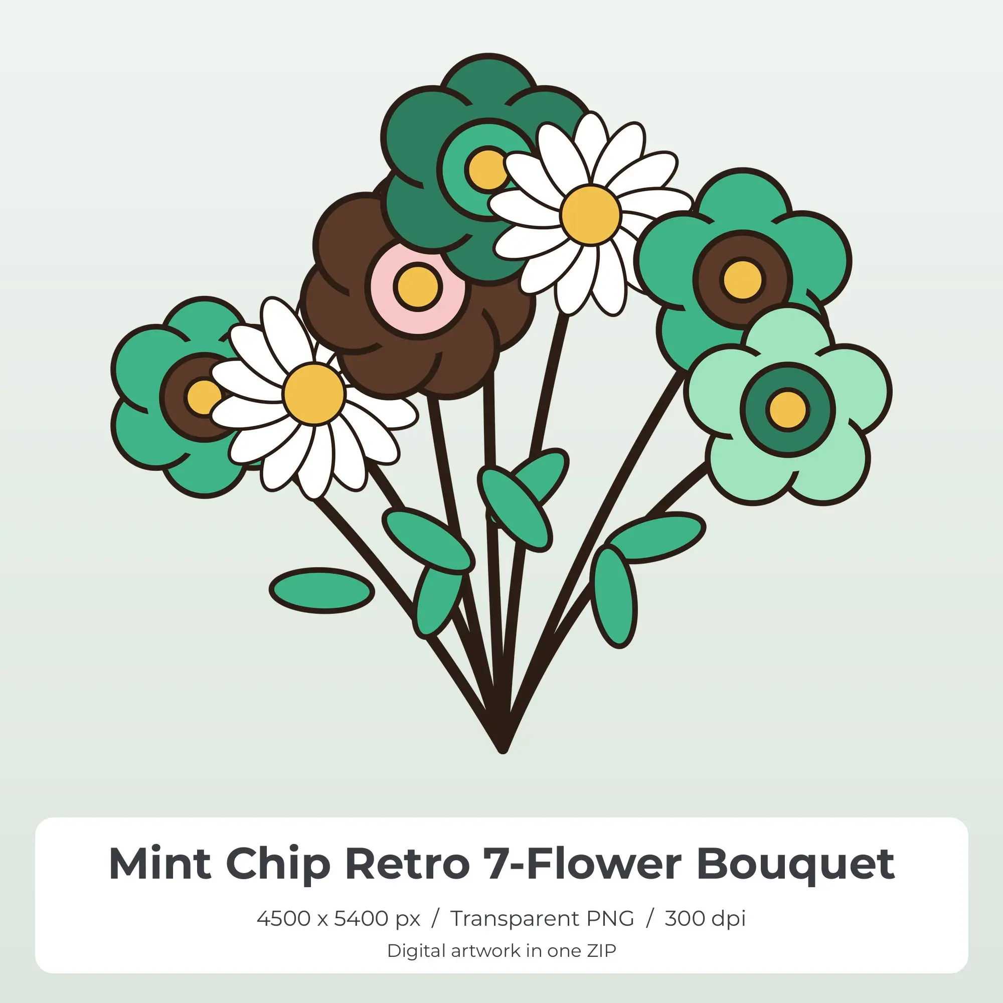 Mint Chip Retro 7-Flower Bouquet Sublimation PNG for Shirts preview