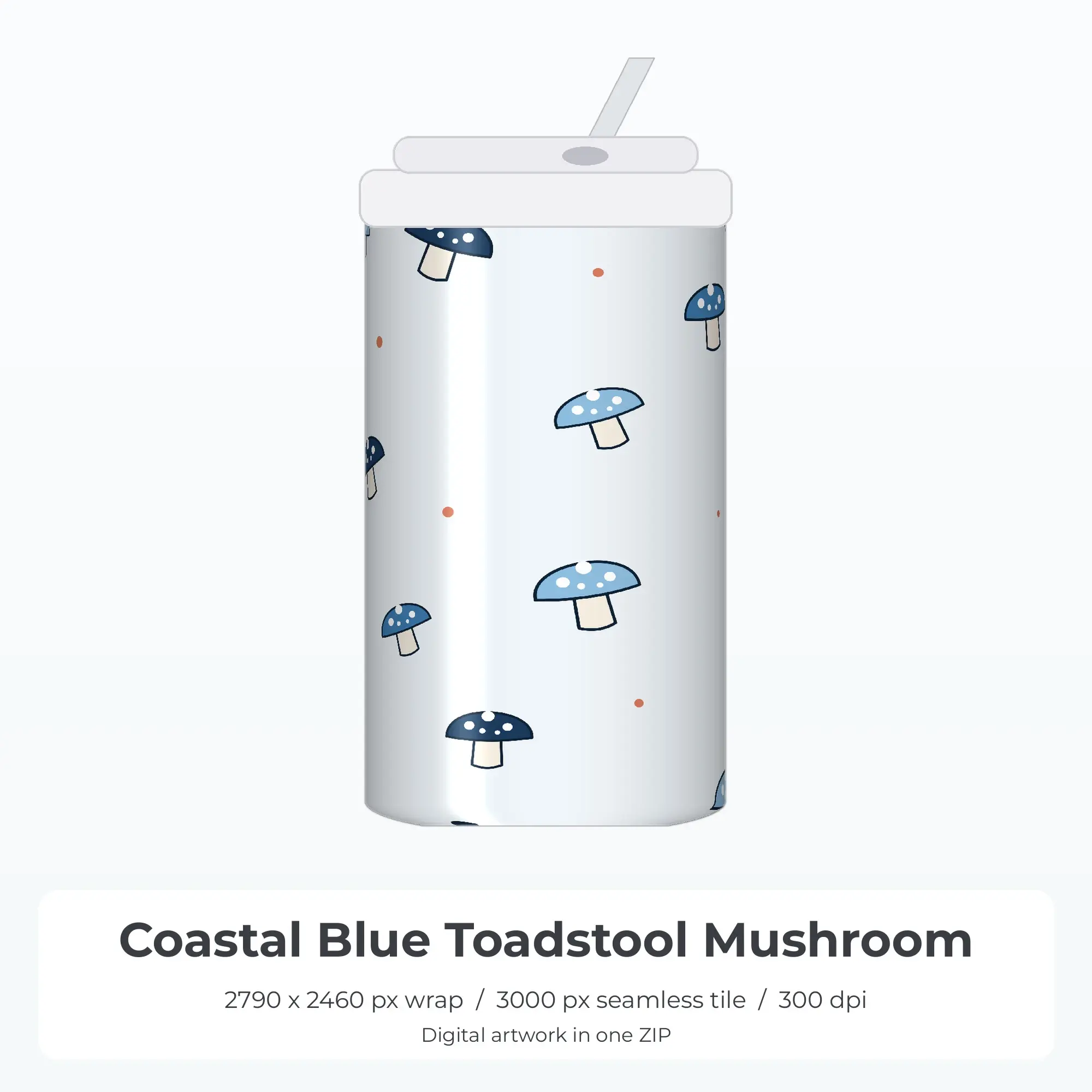 Coastal Blue Toadstool Mushroom Tumbler Wrap PNG, 20oz Sublimation preview