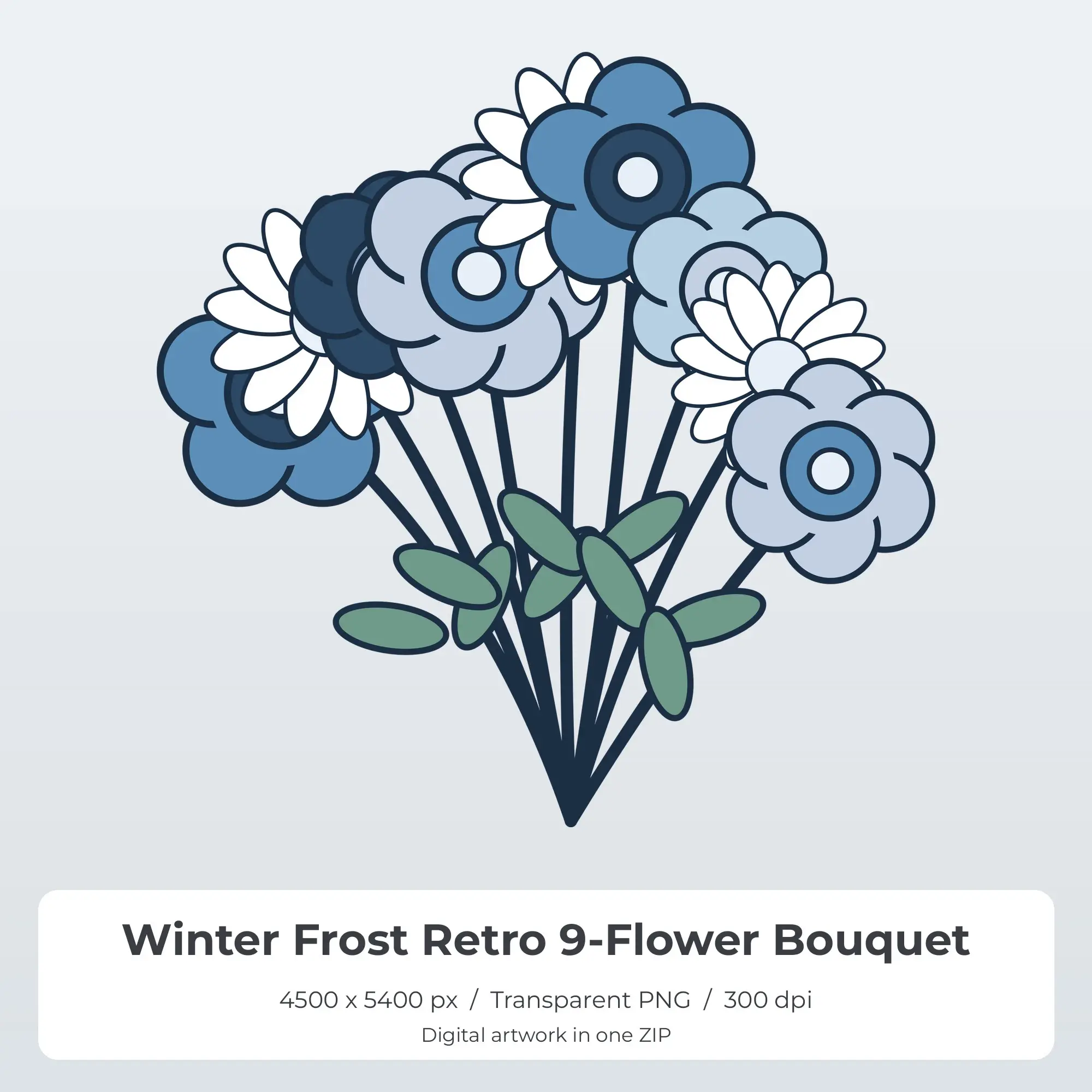 Winter Frost Retro 9-Flower Bouquet Sublimation PNG for Shirts preview