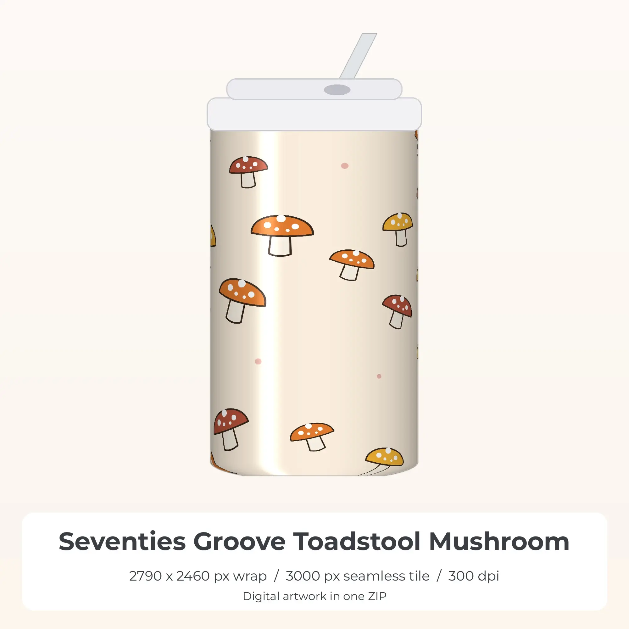 Seventies Groove Toadstool Mushroom Tumbler Wrap PNG, 20oz Sublimation preview
