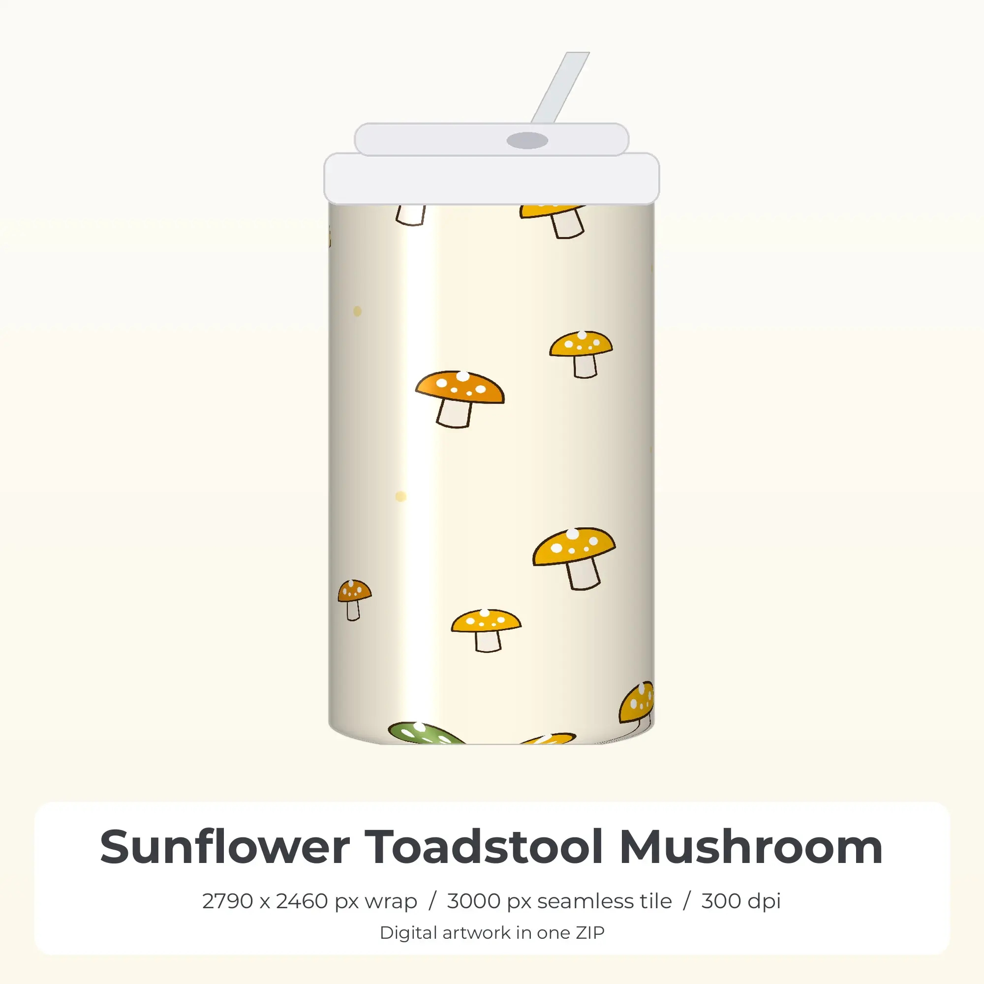 Sunflower Toadstool Mushroom Tumbler Wrap PNG, 20oz Sublimation preview