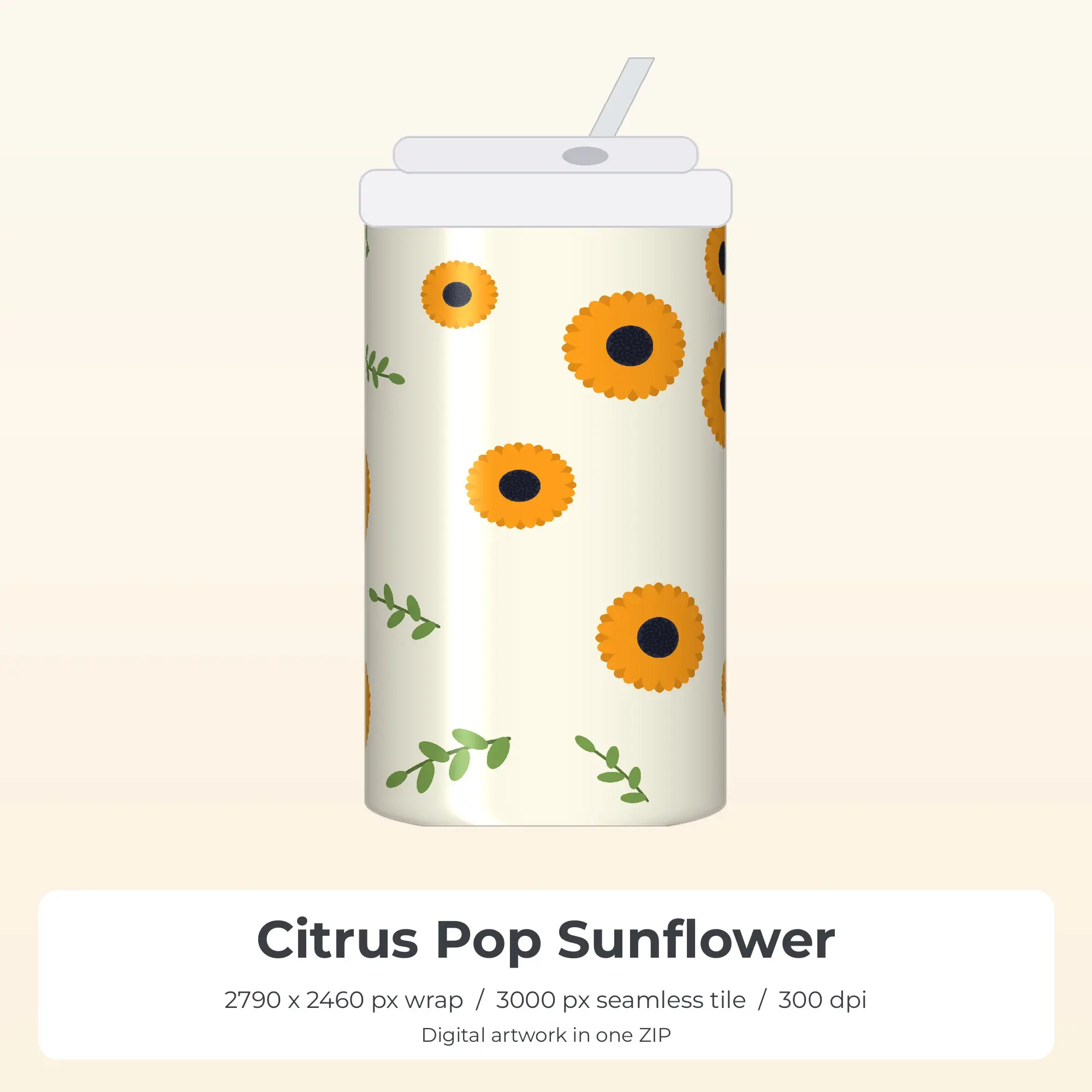 Citrus Pop Sunflower Tumbler Wrap PNG, 20oz Sublimation preview