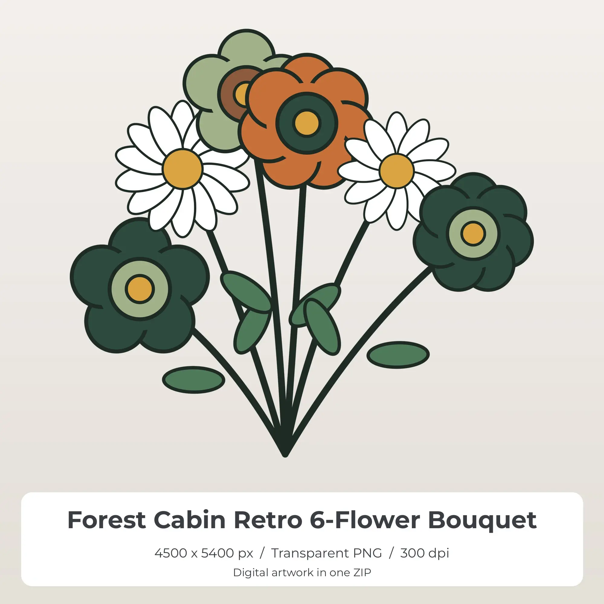 Forest Cabin Retro 6-Flower Bouquet Sublimation PNG for Shirts preview