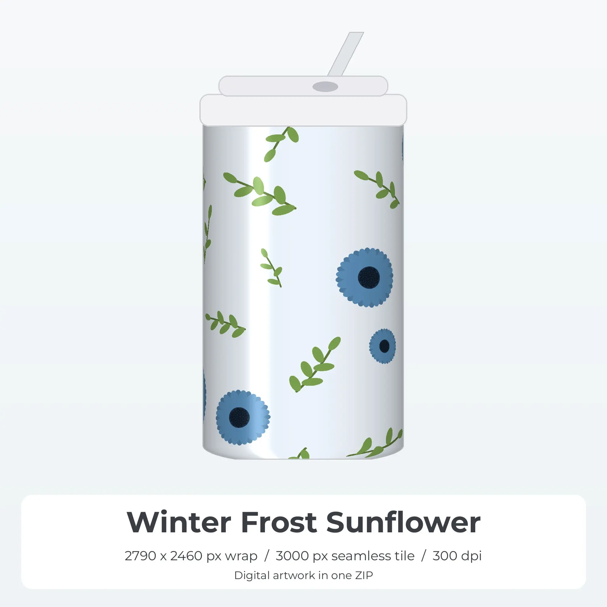 Winter Frost Sunflower Tumbler Wrap PNG, 20oz Sublimation preview