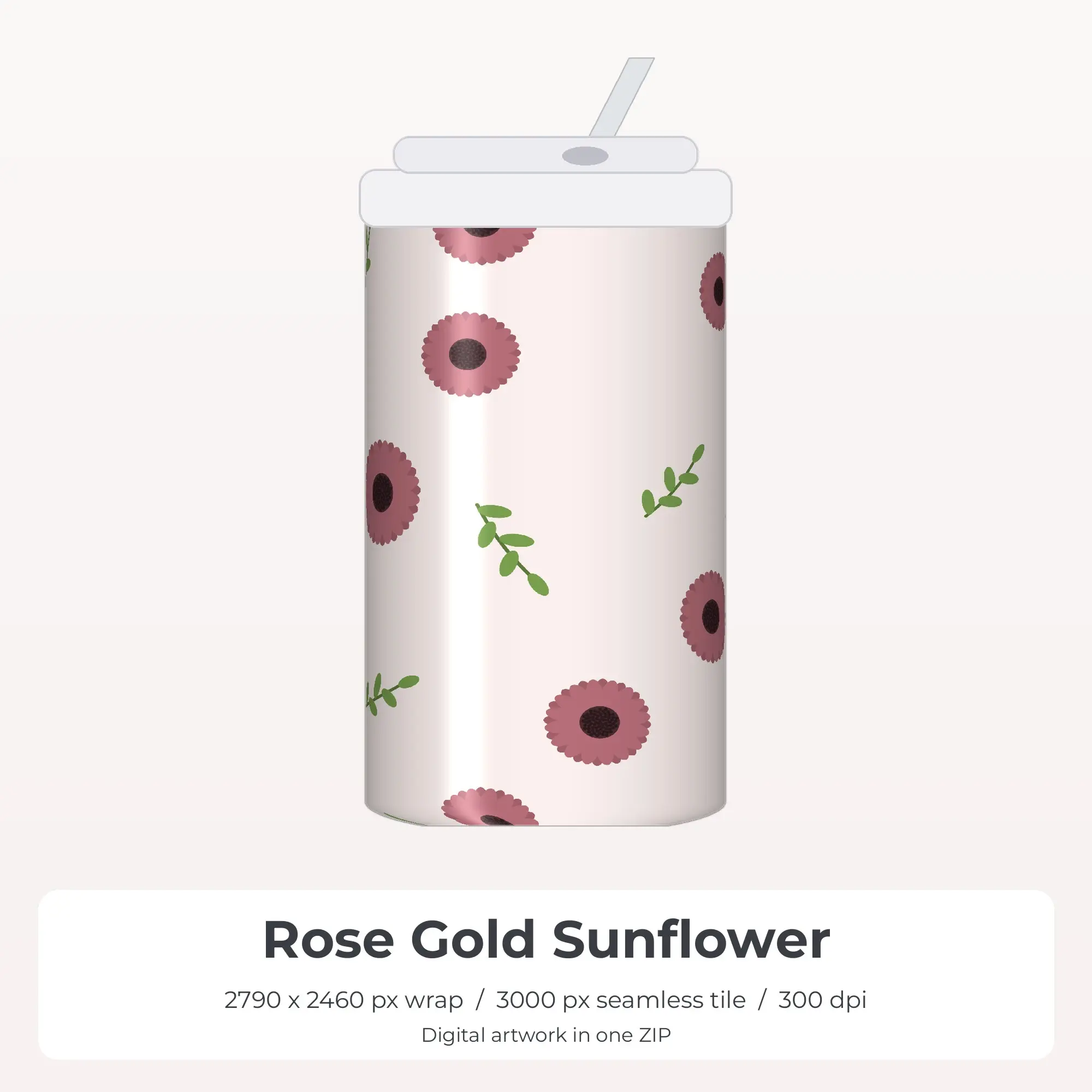 Rose Gold Sunflower Tumbler Wrap PNG, 20oz Sublimation preview