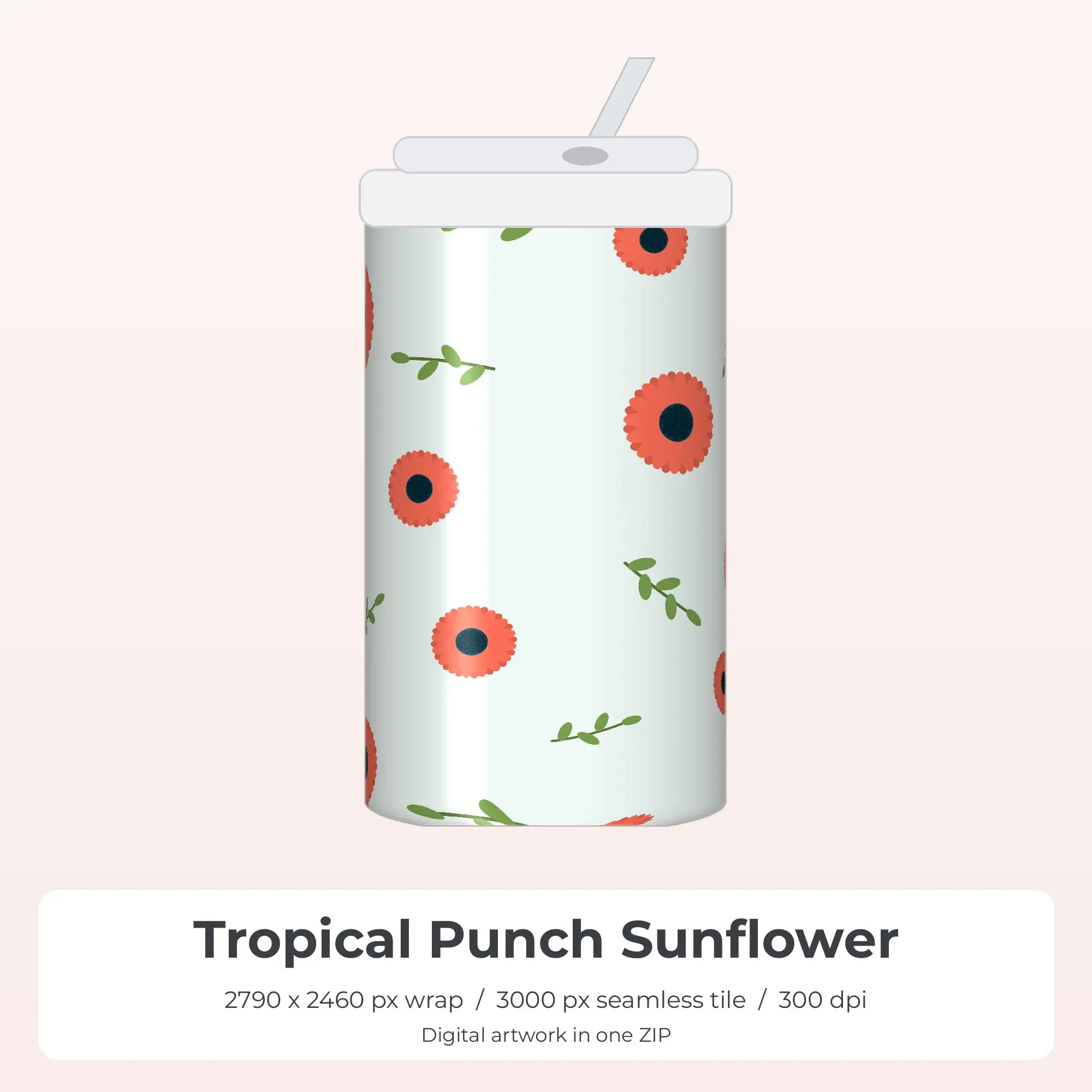 Tropical Punch Sunflower Tumbler Wrap PNG, 20oz Sublimation preview