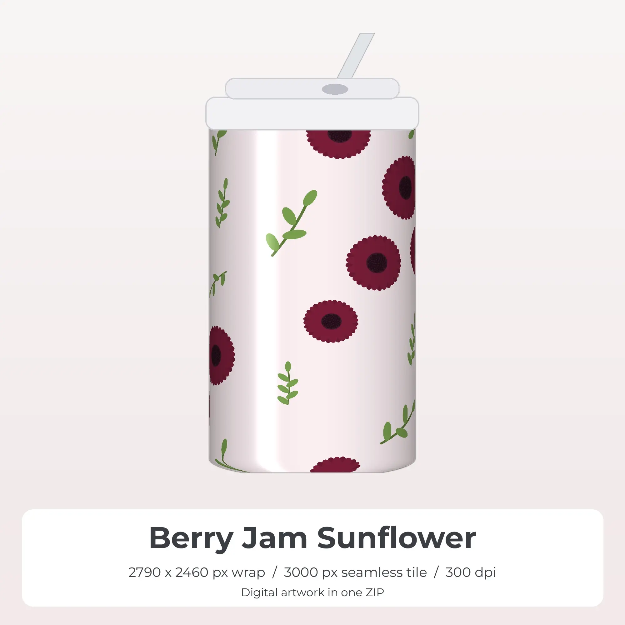 Berry Jam Sunflower Tumbler Wrap PNG, 20oz Sublimation preview