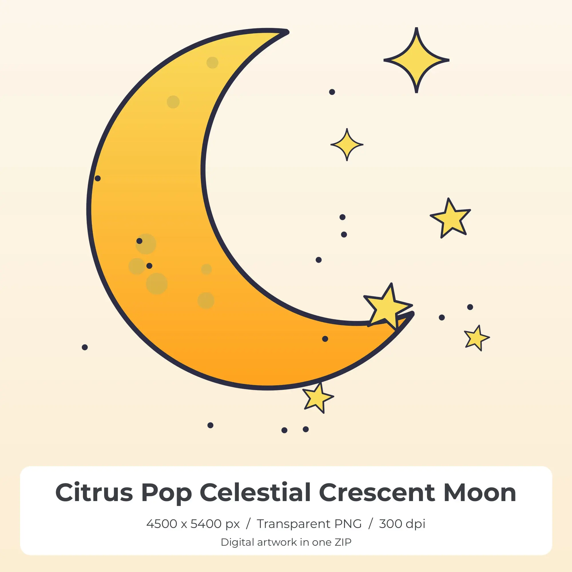 Citrus Pop Celestial Crescent Moon Sublimation PNG for Shirts preview