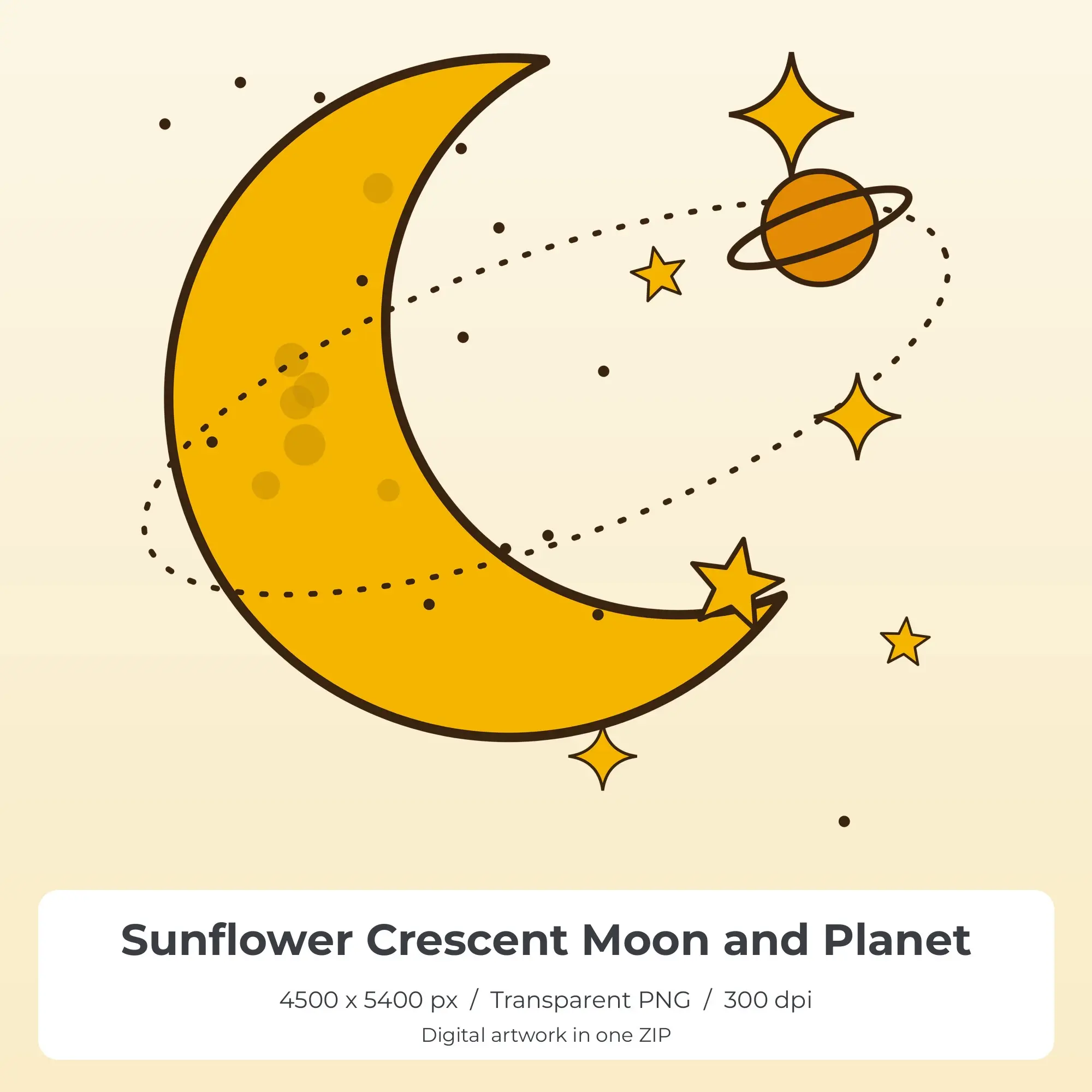 Sunflower Crescent Moon and Planet Sublimation PNG for Shirts preview