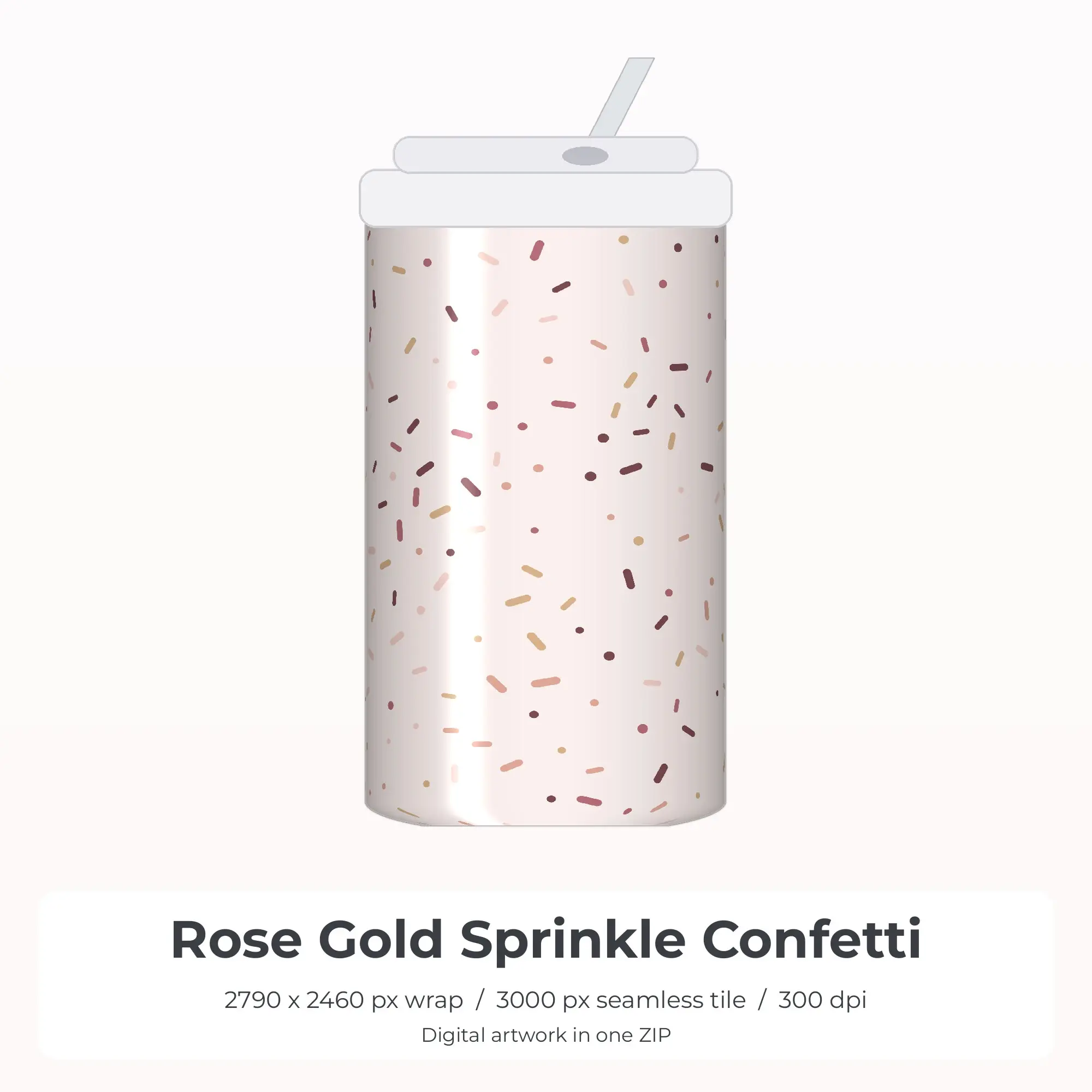 Rose Gold Sprinkle Confetti Tumbler Wrap PNG, 20oz Sublimation preview