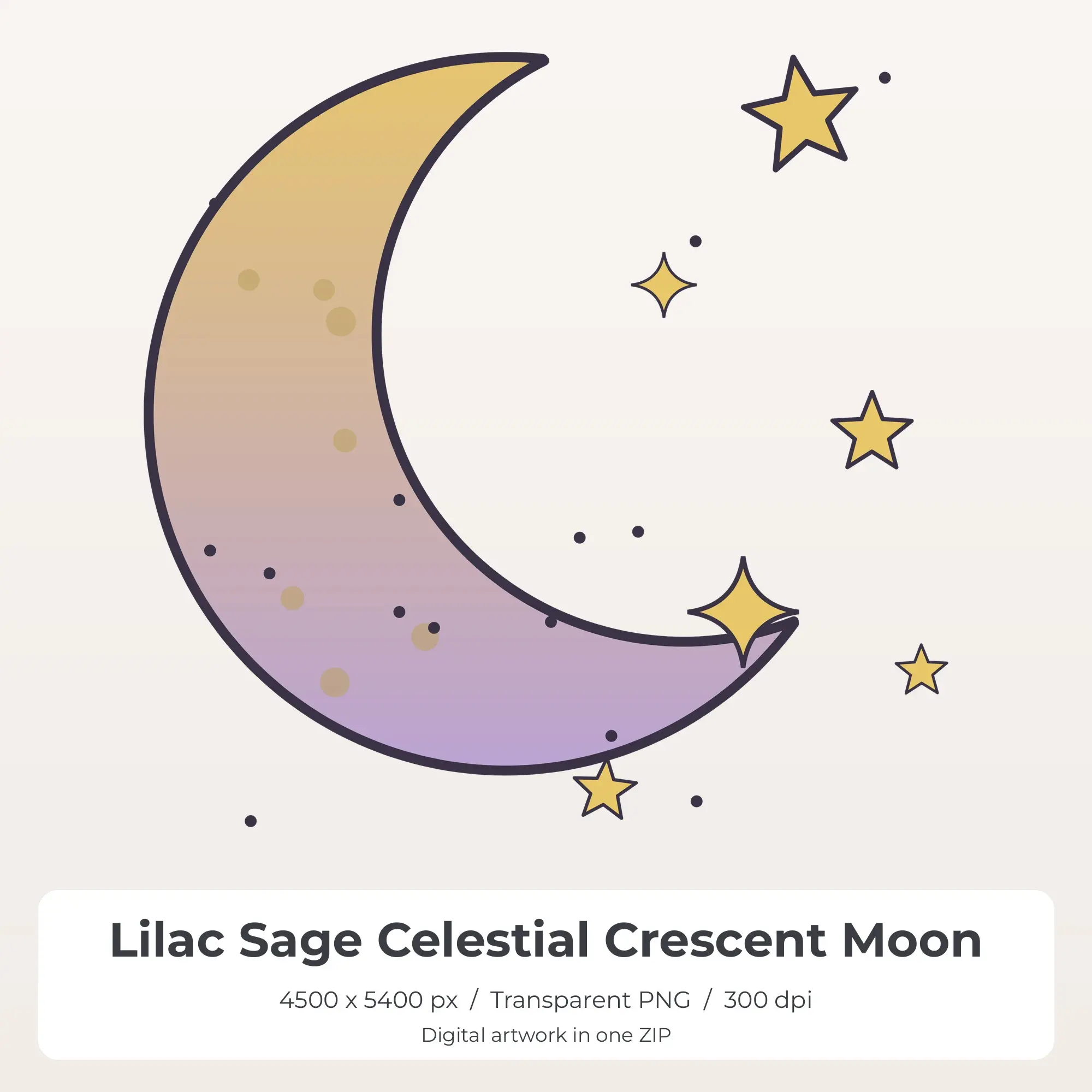 Lilac Sage Celestial Crescent Moon Sublimation PNG for Shirts preview