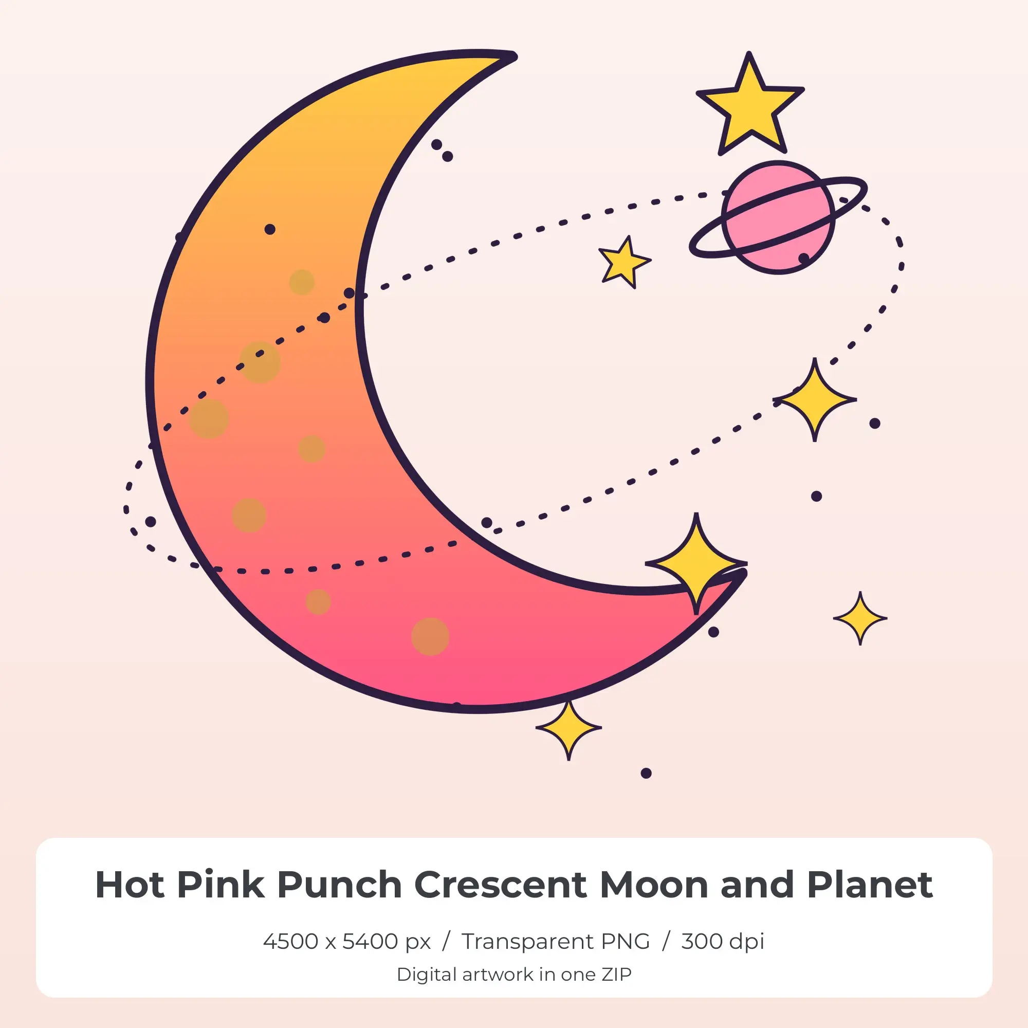 Hot Pink Punch Crescent Moon and Planet Sublimation PNG for Shirts preview