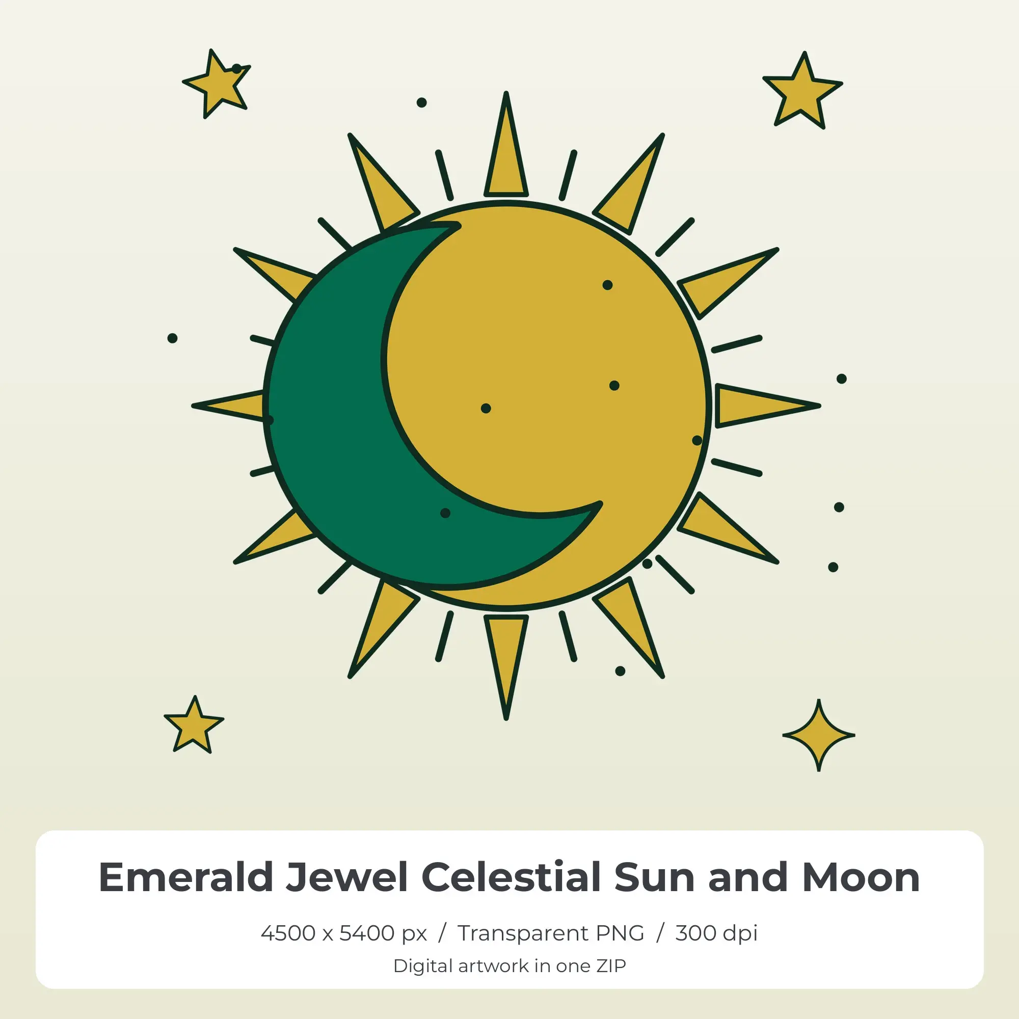 Emerald Jewel Celestial Sun and Moon Sublimation PNG for Shirts preview