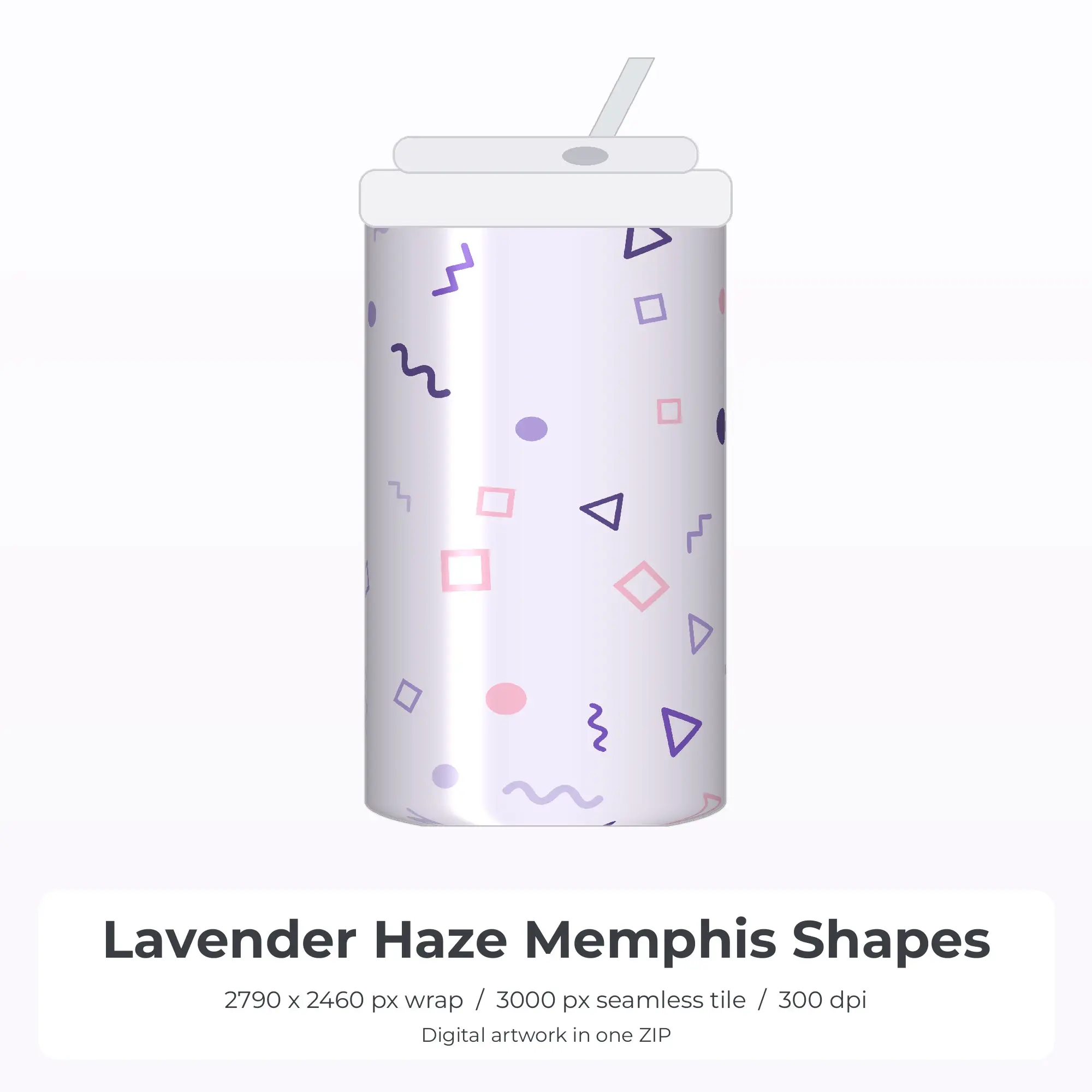 Lavender Haze Memphis Shapes Tumbler Wrap PNG, 20oz Sublimation preview