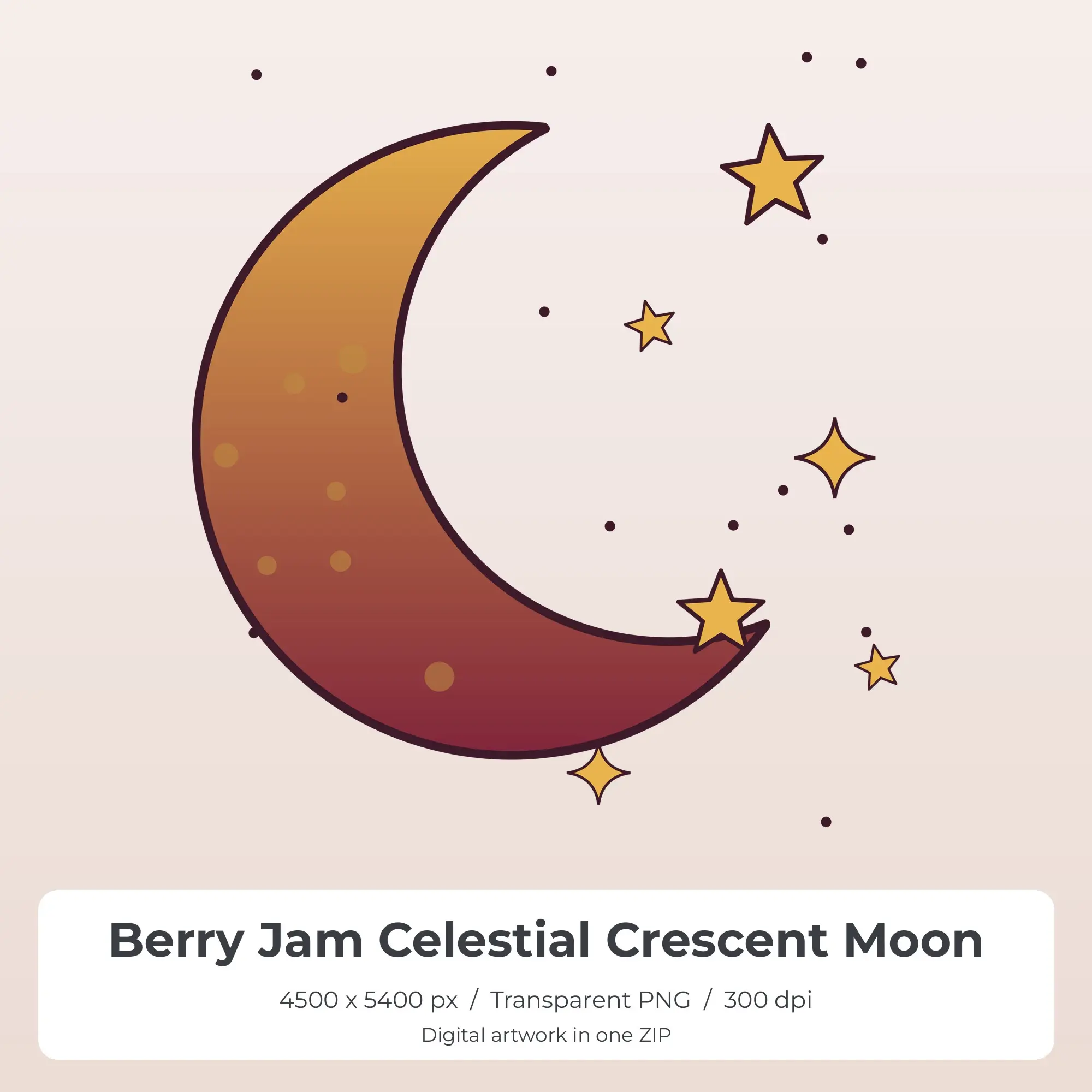 Berry Jam Celestial Crescent Moon Sublimation PNG for Shirts preview