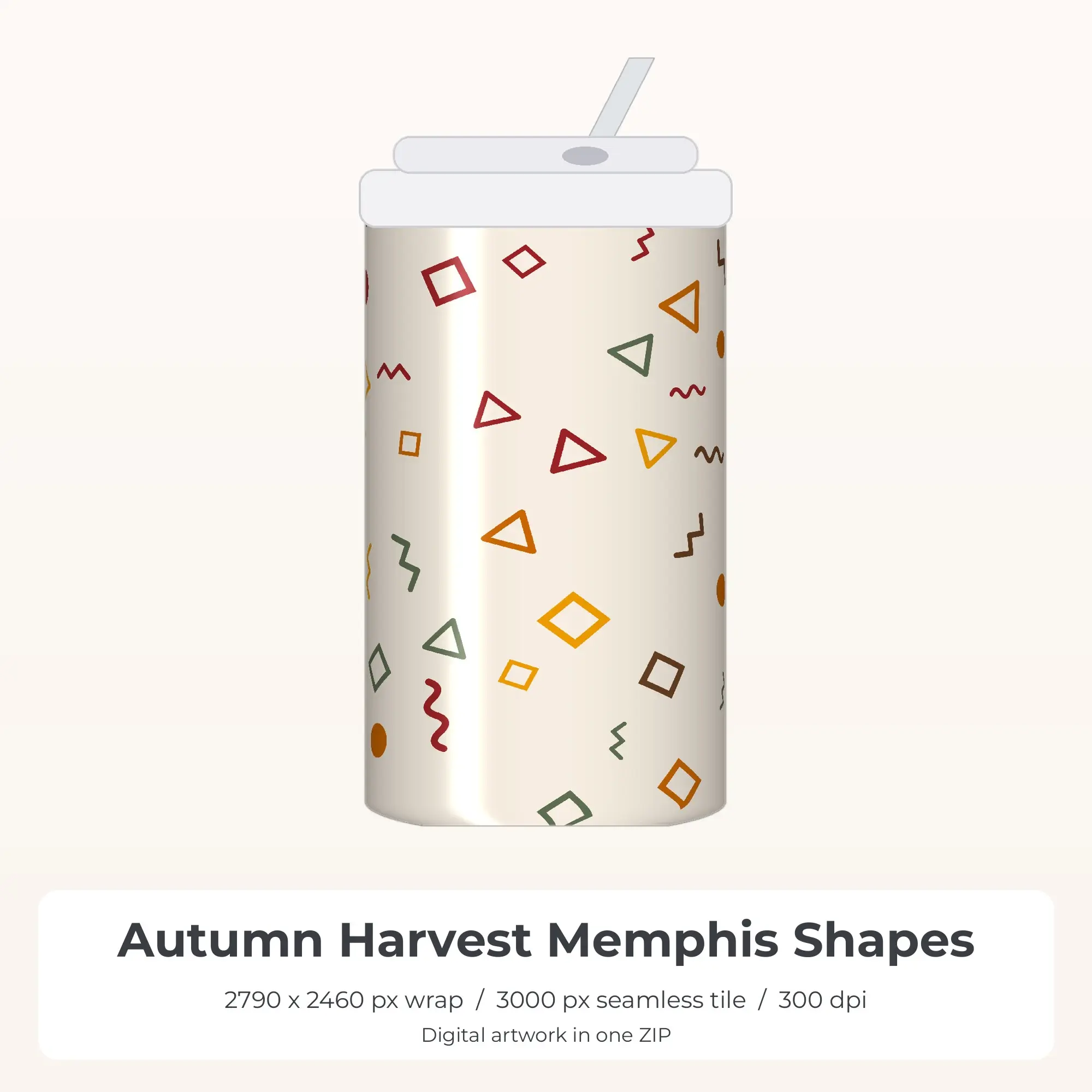 Autumn Harvest Memphis Shapes Tumbler Wrap PNG, 20oz Sublimation preview