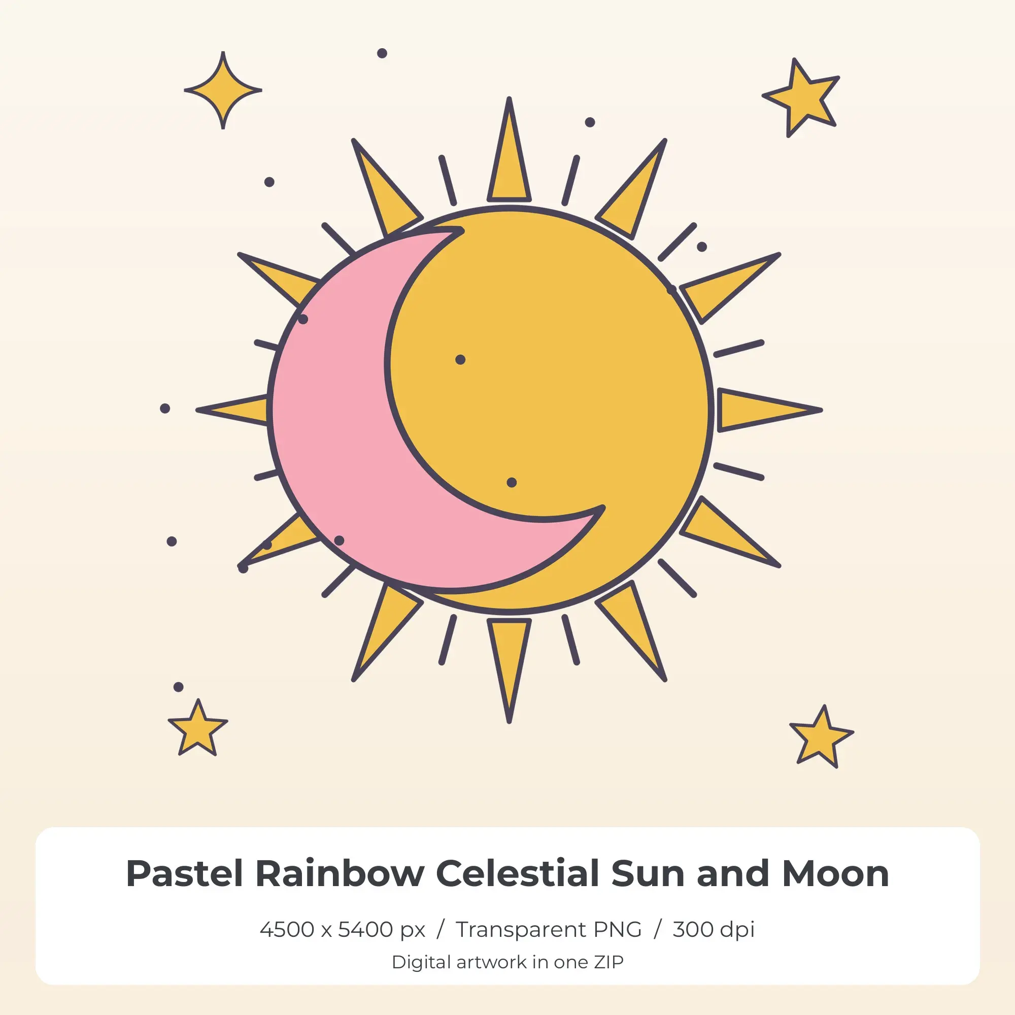 Pastel Rainbow Celestial Sun and Moon Sublimation PNG for Shirts preview