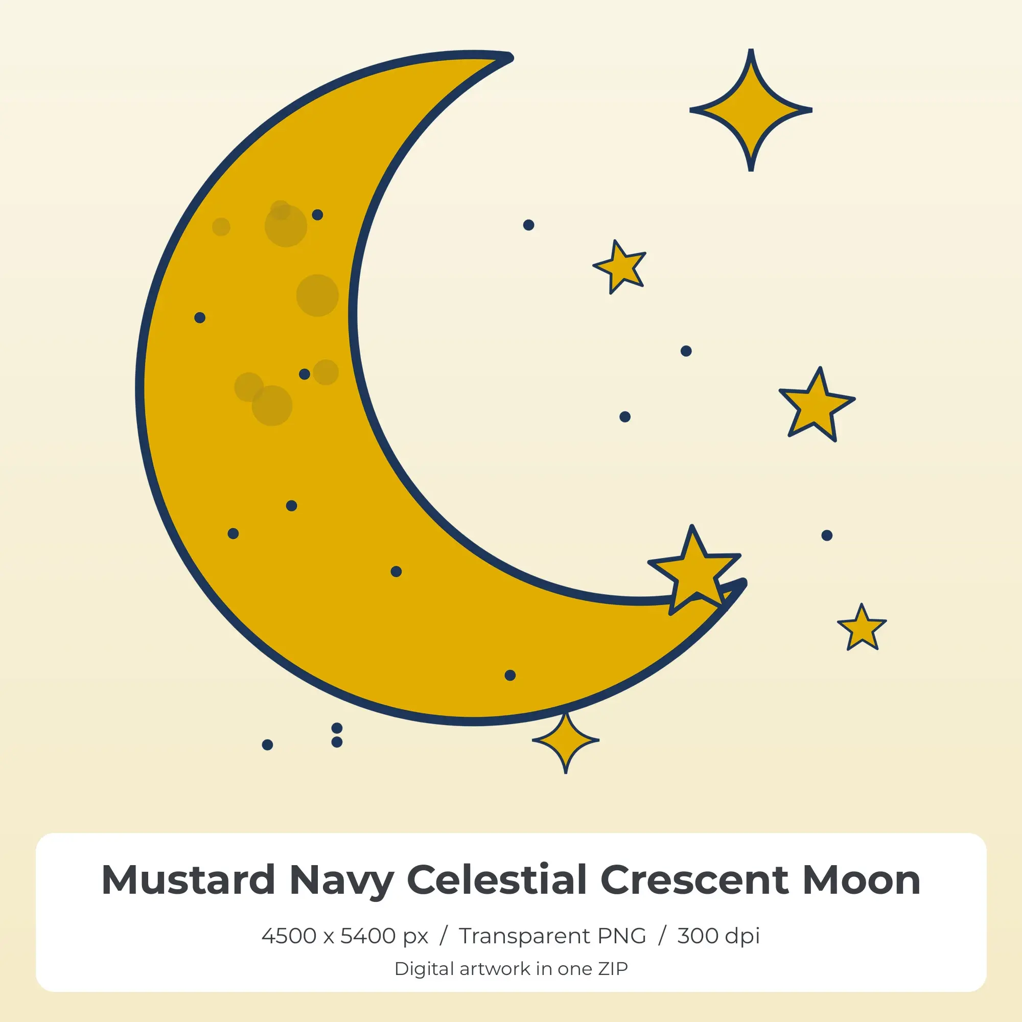 Mustard Navy Celestial Crescent Moon Sublimation PNG for Shirts preview